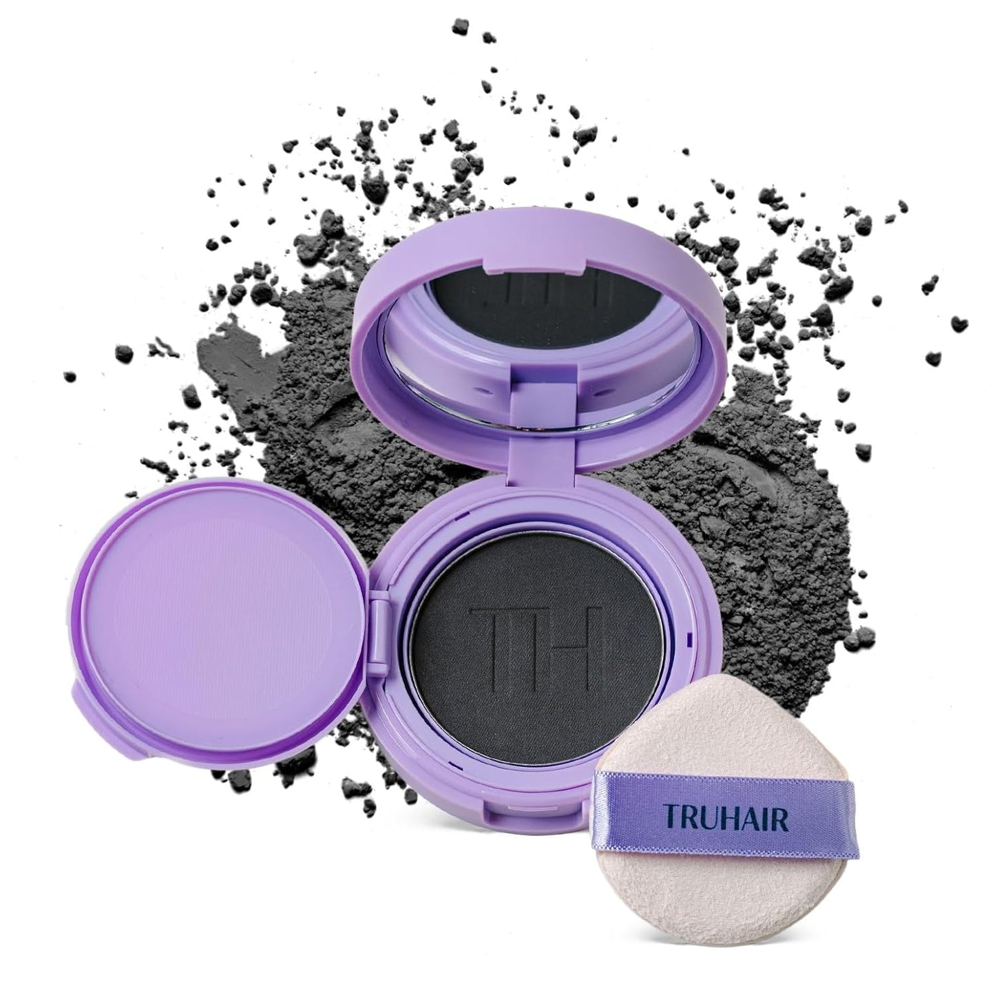 TRUHAIR Root & Scalp Cover Up Pressed Powder Compact, Waterproof, Weightless Hair Coverage & Bald Spot Concealing, Root Touch Up Hair Color for Gray Coverage & Thinning Areas, 0.35 Oz (Black)