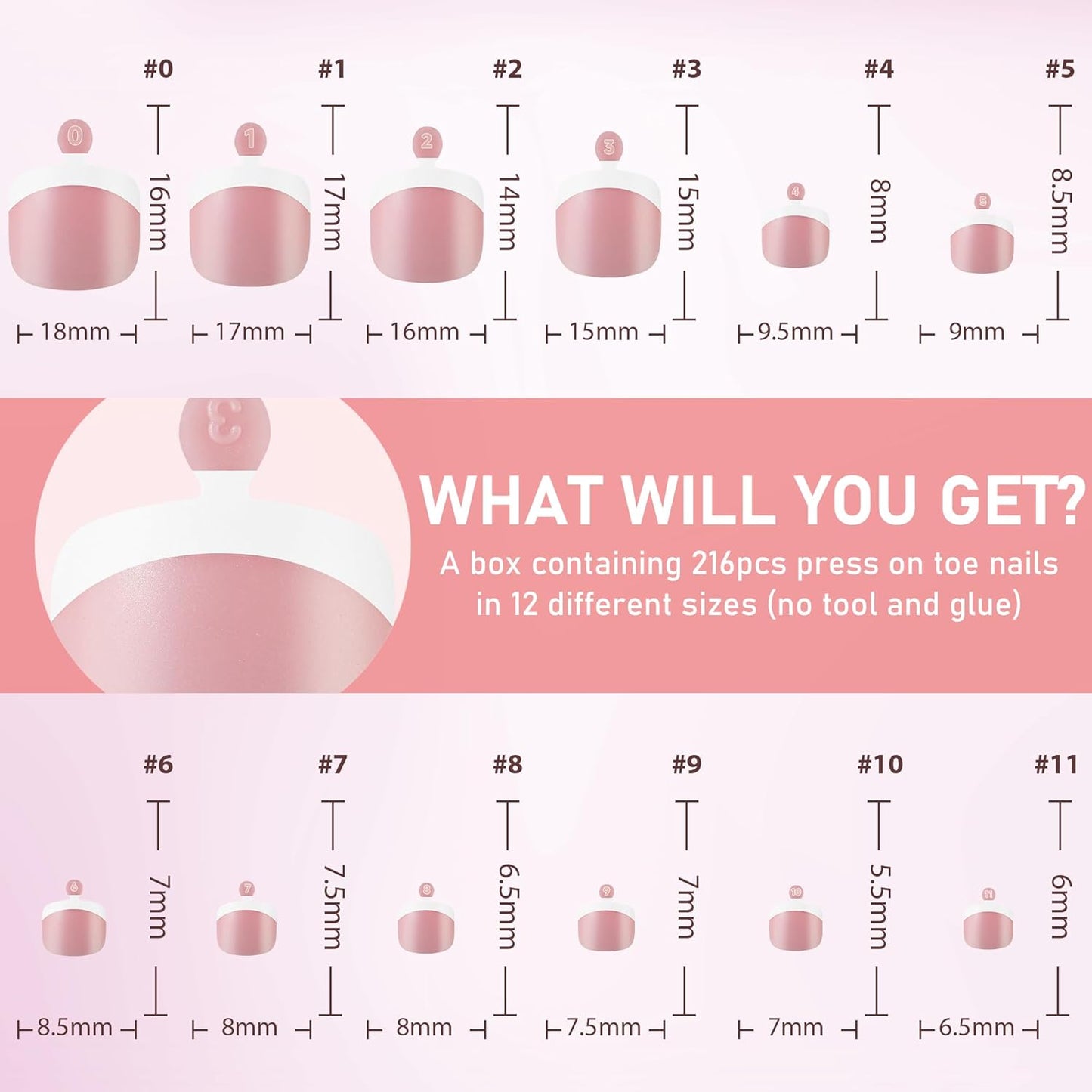 UNA GELLA French Toe Nail Press Ons 312pcs Peach Pink Full Cover Toe Nail Tips Press On Nails Soft Gel Fake Toe Nails Tips Gel Toe Nail Tips Fake Acrylic Toenails for Nail Extensions 12 Sizes