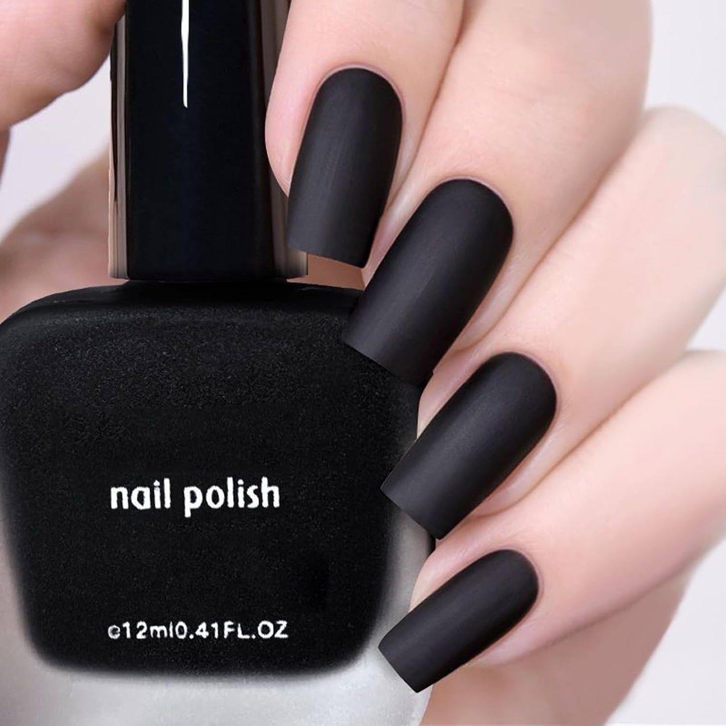 NovaCharm 12ml Black Matte Nail Polish, Quick Dry Nail Lacquer for Nail Art Varnish, Mist Effect Matte Finish Velvet Nail Polish, Silky Velvet Fingernail Polish For Women Girls Manicure DIY at Home