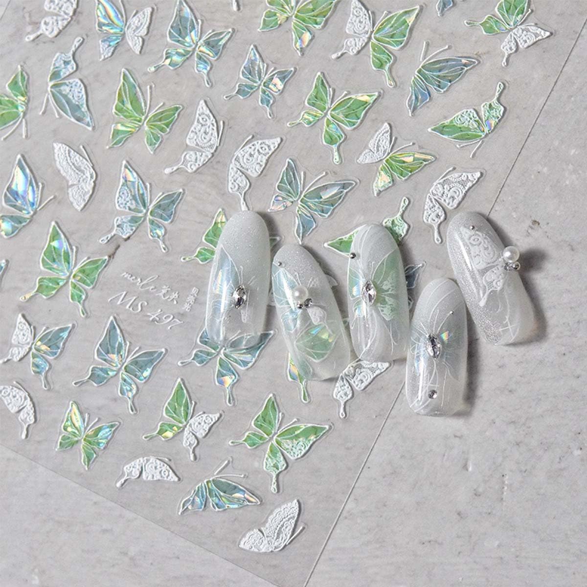 1Sheet Aurora Butterfly Nail Stickers 5D Embossed Butterfly Nails Art Decals Laser Butterflies Nails Designs Summer Nail Decals Cute Shiny Nail Sticker for Women Manicure Decoration