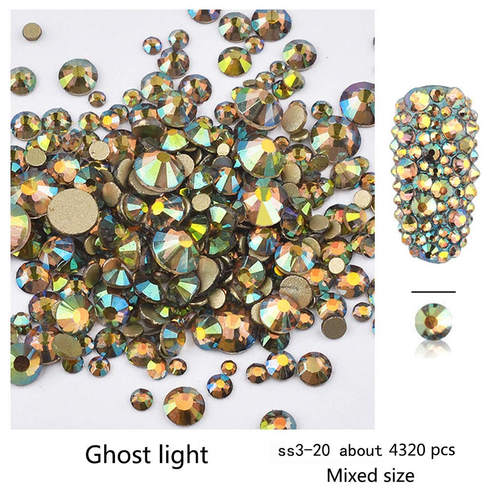 Rhinestones flat back gems round DIY decorative Nail Face and apparel accessories ss3-20 mix size(4320pcs ghost light)