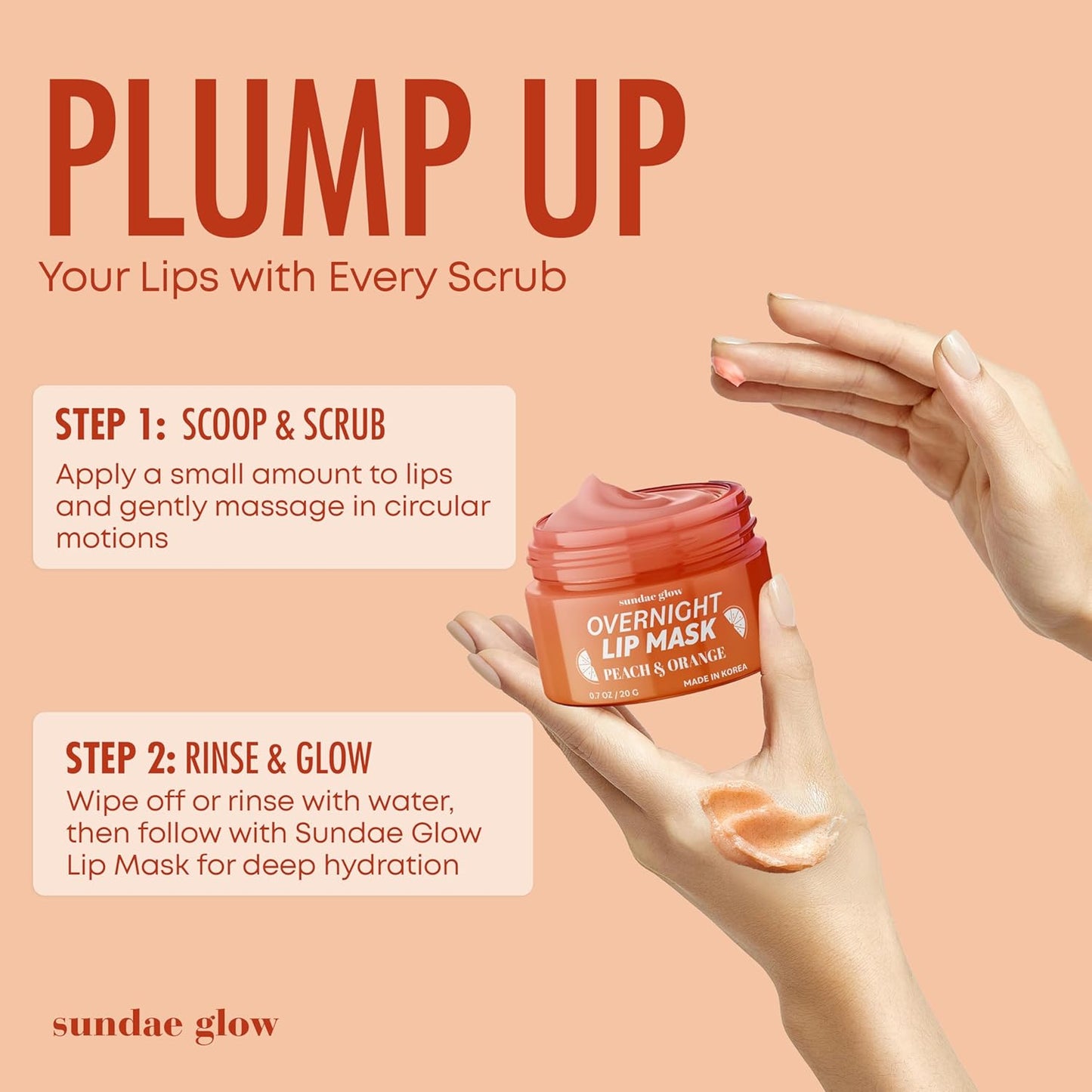 Lip Mask with Peach & Orange – Hydration, Lip Repair for Dry Cracked Lips & Smoothing – Dermatologist Tested, Korean Lip Care – 95% Natural, Clean Beauty, Cruelty-Free – 1 Pack