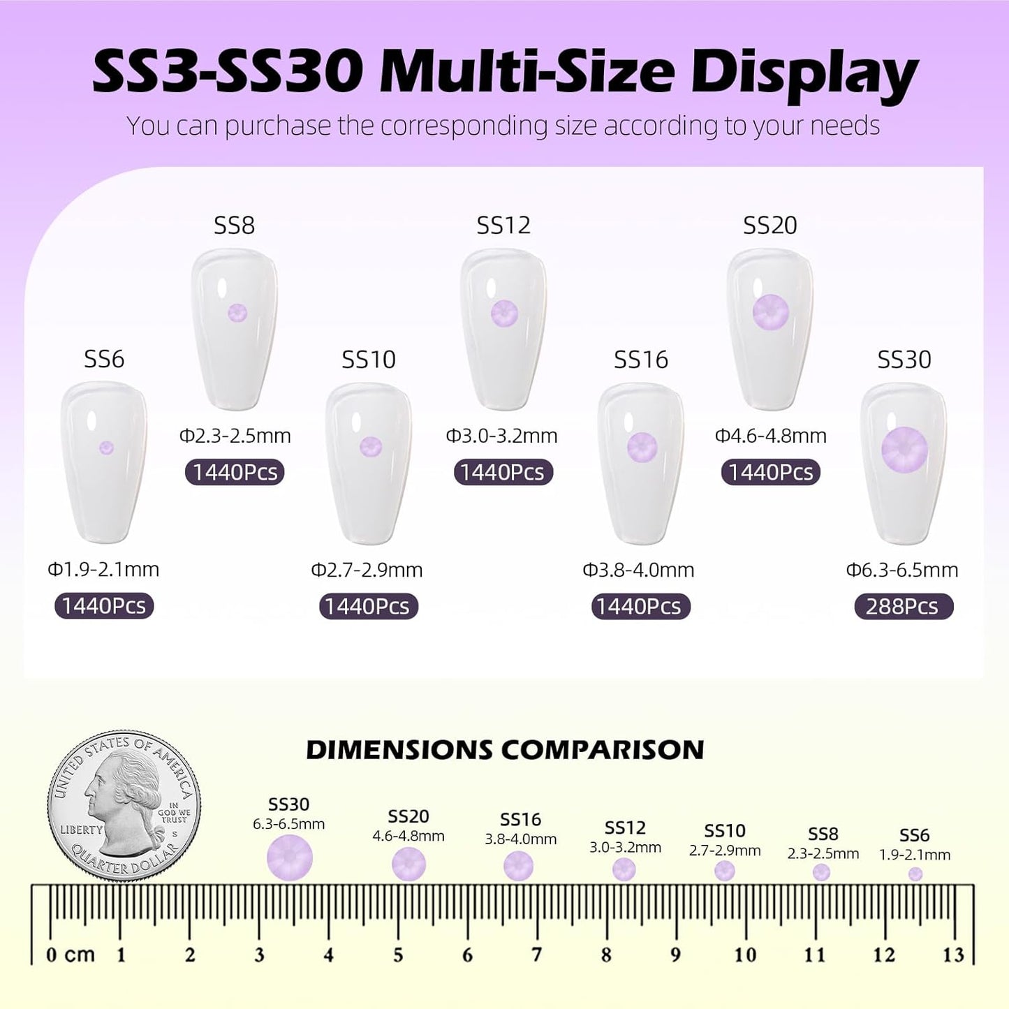 Mocha Lt.Purple Flatback Rhinestones, Glass Rhinestones for Nail Art and Craft, Glue Fix, Loose Crystal Gemstones(Mocha Lt.Purple, SS6, 1440pcs, 1.9-2.0mm)