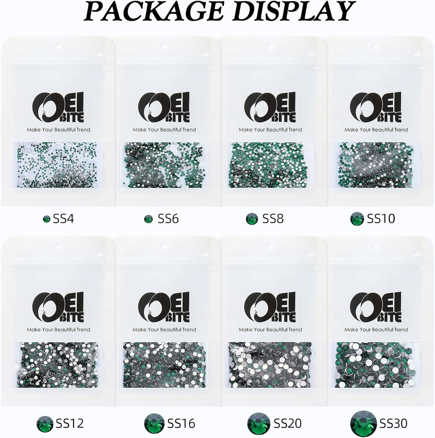 Malachite Green Flatback Rhinestones, Glass Rhinestones for Nail Art and Craft, Glue Fix, Loose Crystal Gemstones(Green, SS10, 1440pcs, 2.7-2.8mm)