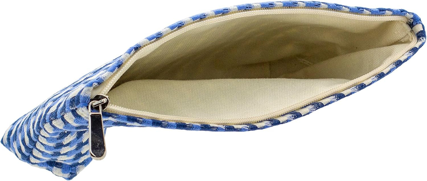 Makeup Bags for Purse Zipper Cosmetic Pouch Large Travel Canvas Make Up Organizer Tool Pouch for Women and Girls,Grid Blue