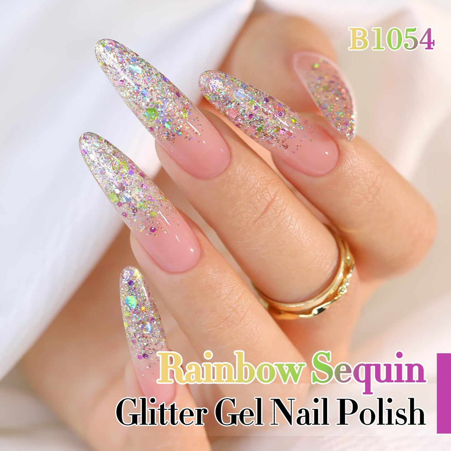 Double Rhythm 0.5Oz Glitter Gel Polish Shimmer Reflective Color for Nail Art Salon DIY Soak Off 15ml Nail Lamp Gel Polish at Home (Rainbow Gold-B1054)