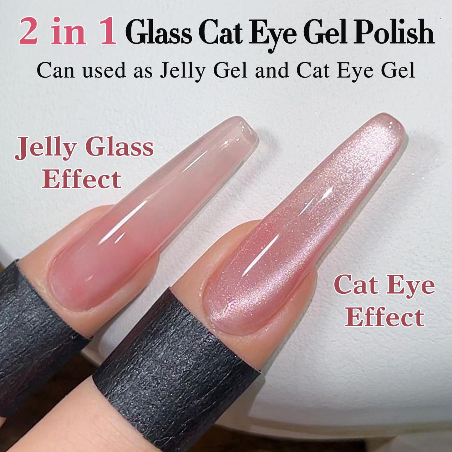 Double Rhythm Jelly Glass Cat Eye Gel Polish with Magnet 15ML Holographic Glitter Shimmer Translucent Sheer Color Magnetic Polish Salon DIY at Home (Jelly Pink Orange-MC1102)