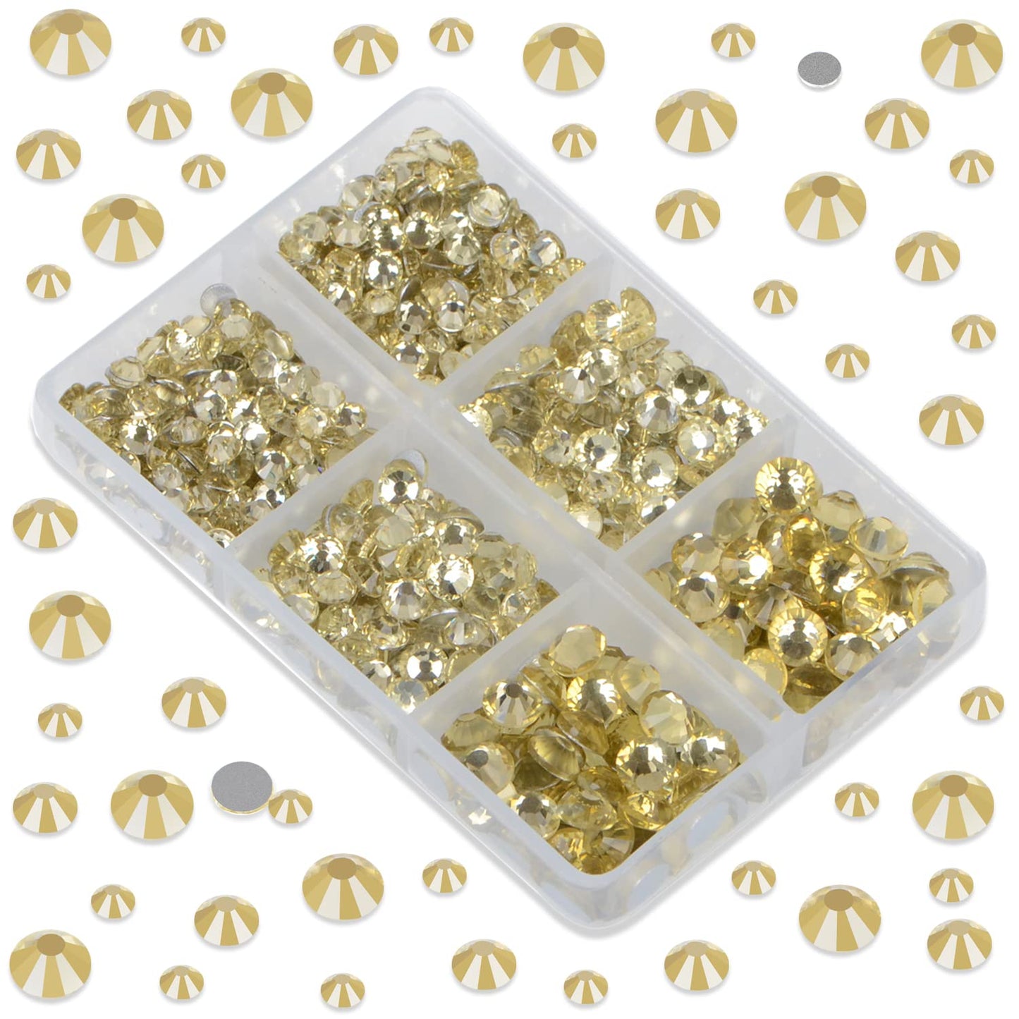 LPBeads 6000 Pieces Jonquil Non Hotfix Rhinestones 6 Sizes Round Crystal Glass Flat Back Rhinestones with Tweezers and Picking Pen for Nail Art Crafts Clothes Bags DIY