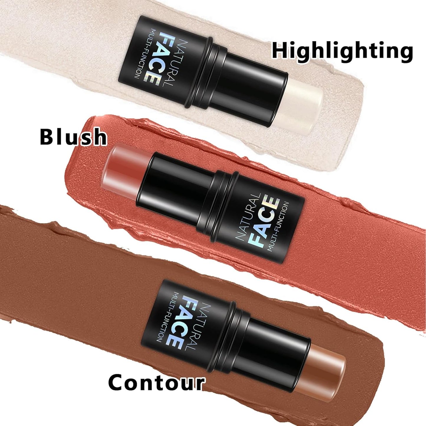 3Pcs Cream Contour Stick Makeup Kit, Shades with Highlighter, Blush and Bronzer Contour Stick for Sculpt the Cheeks, Long Lasting, Waterproof, Matte & Dewy Finish FAIR(7+9+11)