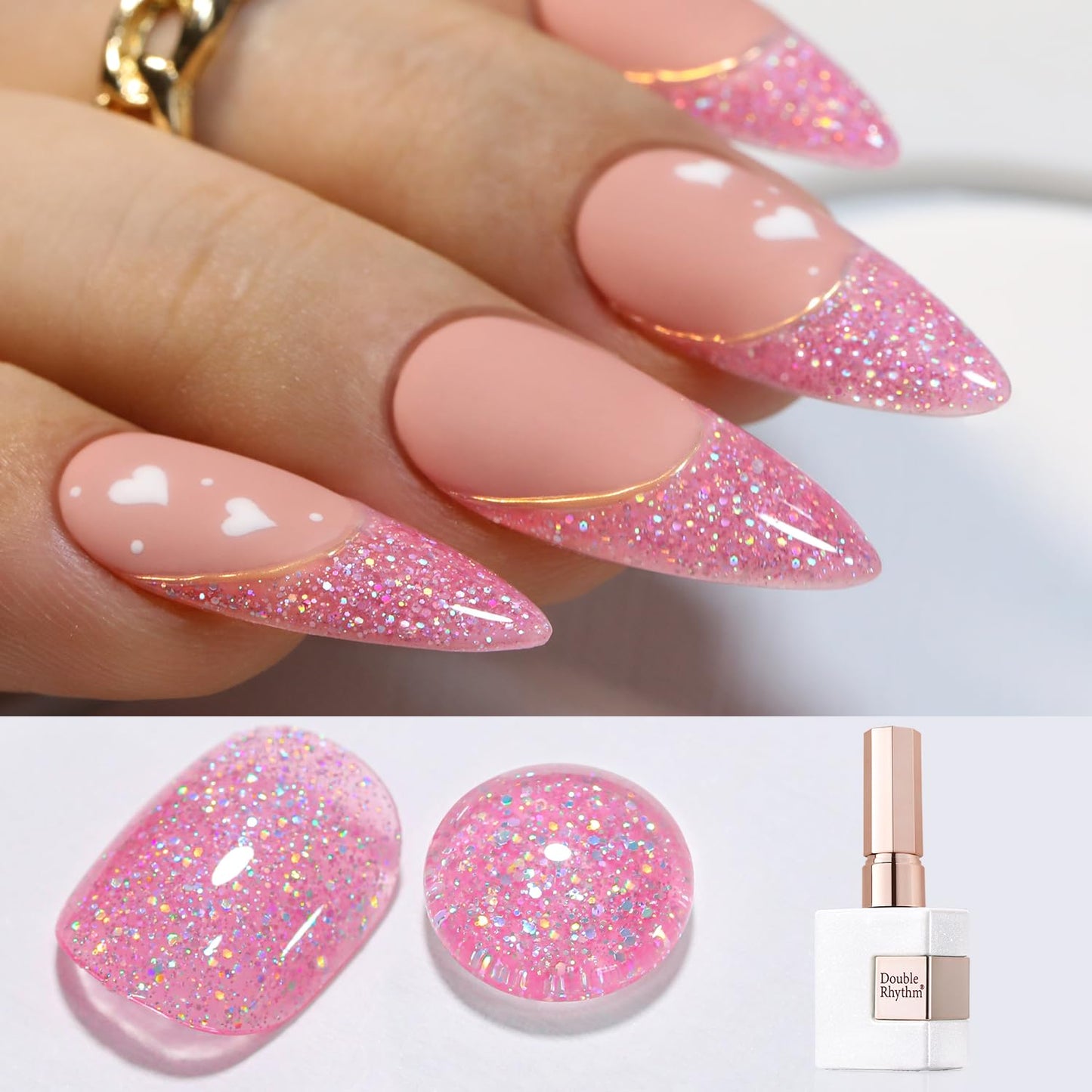 Double Rhythm Gel Polish 15ML Glitter Shimmer Reflective Holographic Color Magnetic for Nail Art Salon DIY at Home (Rose Pink-B1143)
