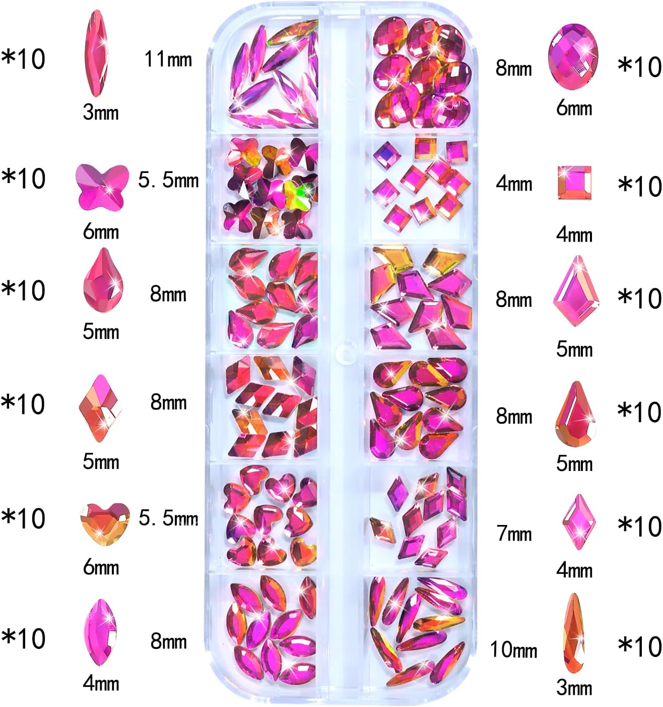 Nail Rhinestones - 3D Multi Shape Size, Flat Back, Crystals Manicure Rhinestones Charms, Colorful Red Nail Gems, with Kit, for Nail Art, Bedazzling Acrylic Nails, DIY Decor