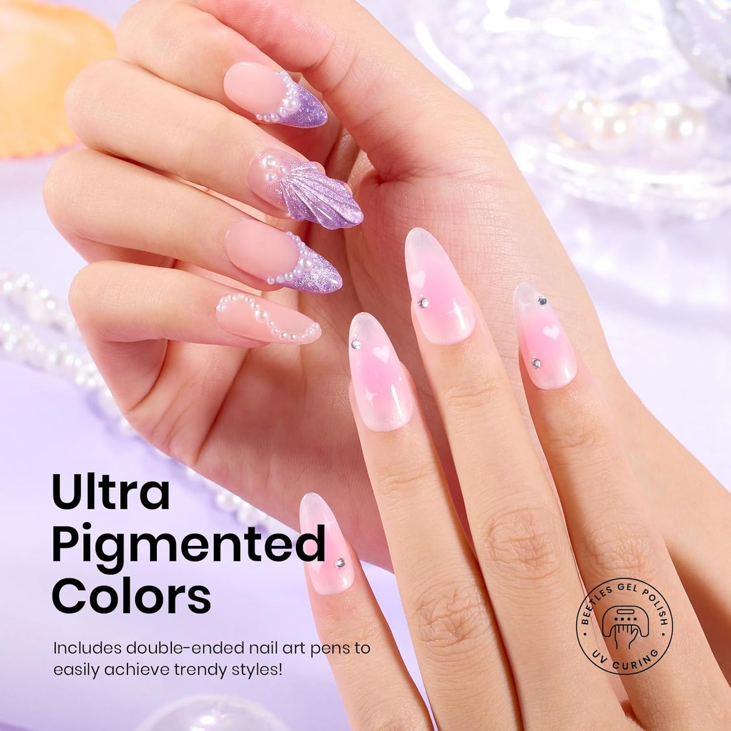 Beetles Pearl Gel Nail Polish Set - Ocean Treasures Gel Polish, 20 Colors Glitter Cat Eye Pink Red Mermaid Swirl Thread Effect Soak off Nail Gel for DIY Manicure Gift for Women