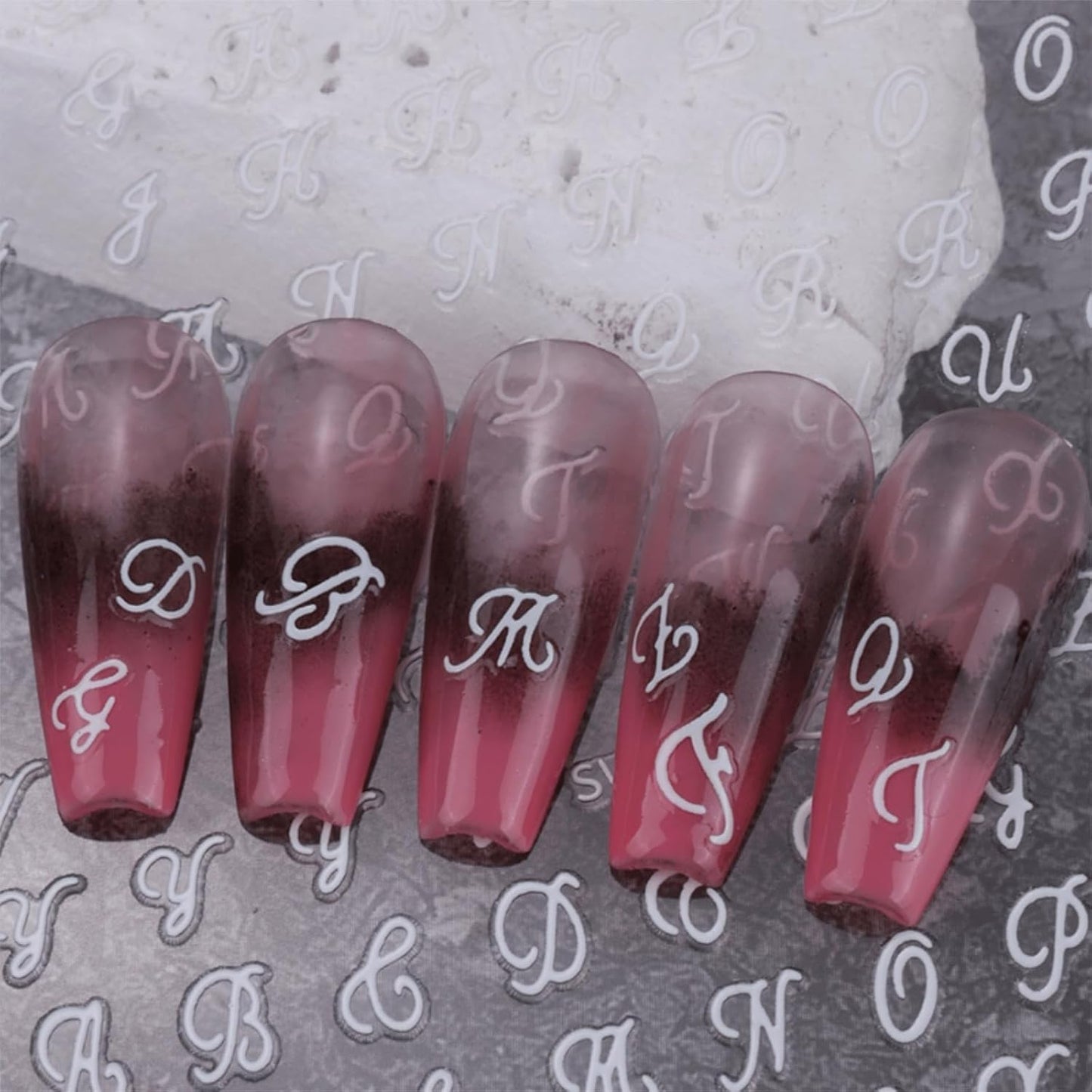 12 Sheets Letter Nail Art Stickers Decals 3D Self Adhesive Letter Nail Stickers for Nail Art Black White Silver Gold Retro English Nail Decals Letters Nail Design Nail Art Supplies