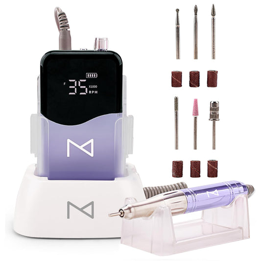 M Mase- Professional Nail Drill Machine - Coreless 2-in-1 Nail File - Electric, Cordless, 35000 RPM, HD Display - Electric Nail Drill for Professional & Home Use (Violet)