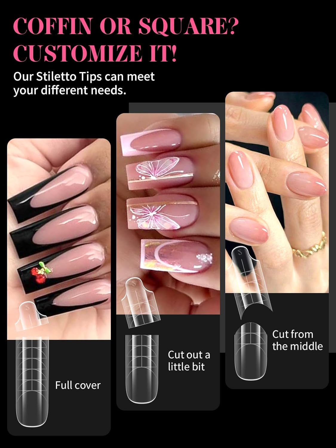 EBANKU Dual Nail Forms for Poly Extension Gel, 150 PCS Clear Square Nail Molds Reusable 15 Sizes Nail Extension Forms for Builder Gel Manicure Design Salon DIY