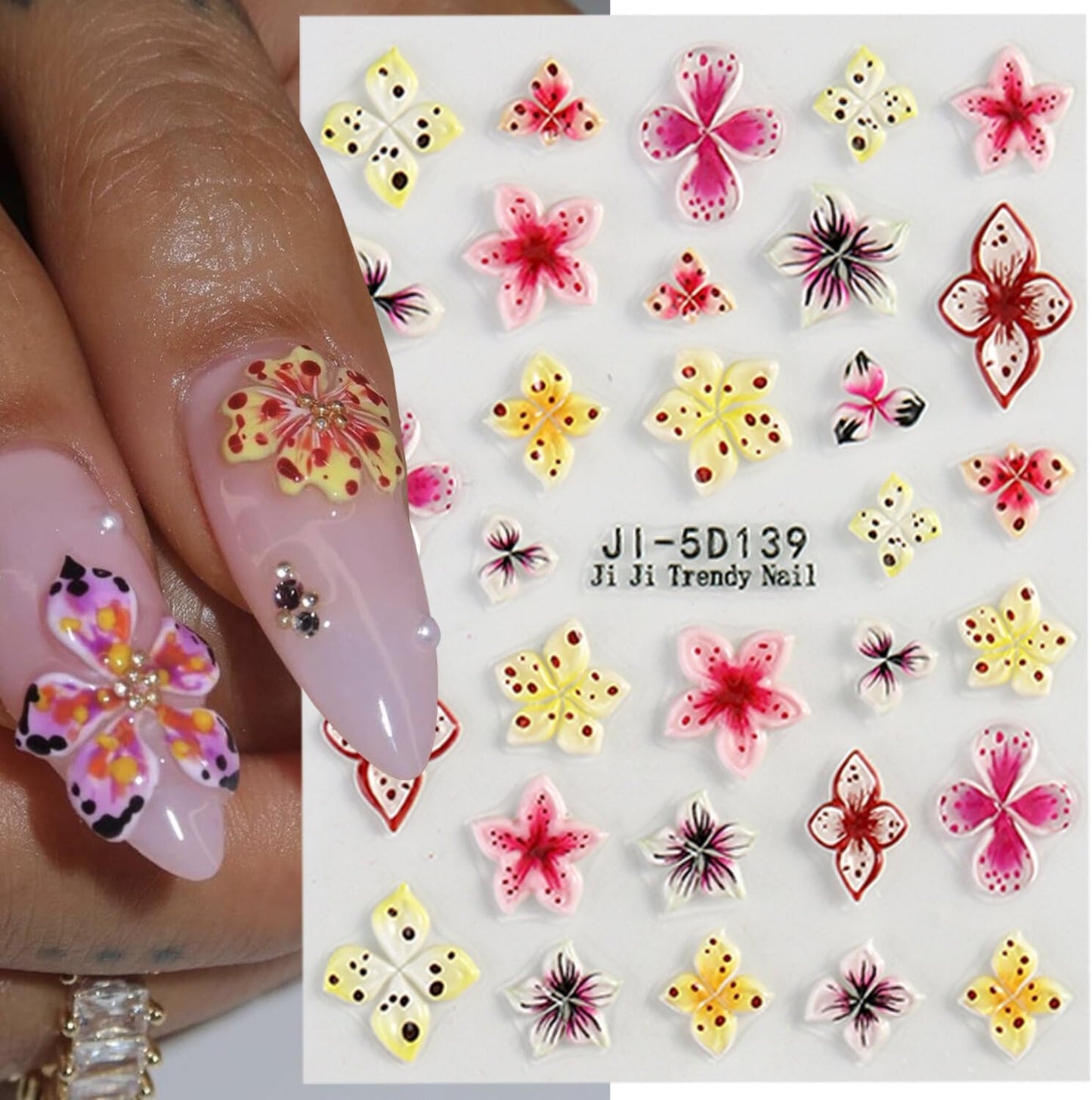 Stickers para Uñas Nail Stickers Self-Adhesive Sticker para Uñas Colorful 3D FlowerFloral Nail Stickers Art Design Accessories Hight Quality 4 Sheets