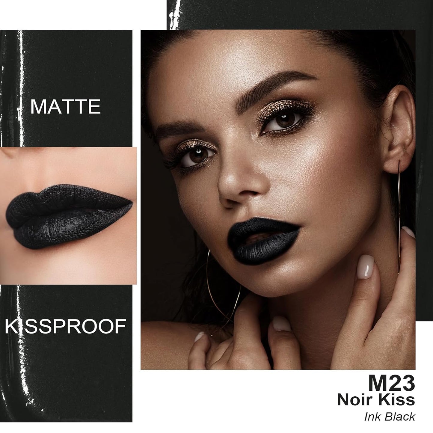 Oulac Black Lipstick for Women, Makeup Matte Liquid Lipsticks, Highly Pigmented Color Lip Stain with Creamy Formula, Long Lasting, Waterproof, Vitamin E, Vegan, Cruelty-Free, M23