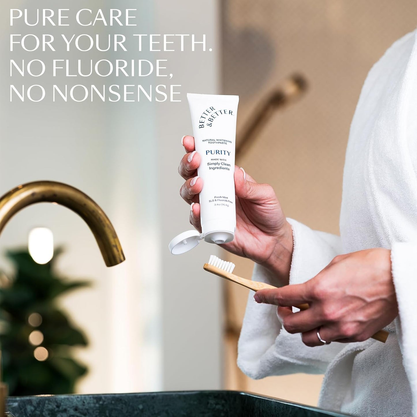 Better & Better Purity Toothpaste | Natural Whitening Toothpaste Without Additives | Organic, Vegan, Fluoride & SLS Free | Coconut-Based Formula w/Fresh Mint Flavor | 3.4oz, 1 Pack