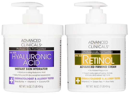 Advanced Clinicals Retinol Body Cream + Hyaluronic Acid Moisturizer 2pc Skincare Set | Face Cream & Body Lotion For Women & Men Helps Improve Appearance Of Crepey Skin, Dry Skin, & Wrinkles, 2pc