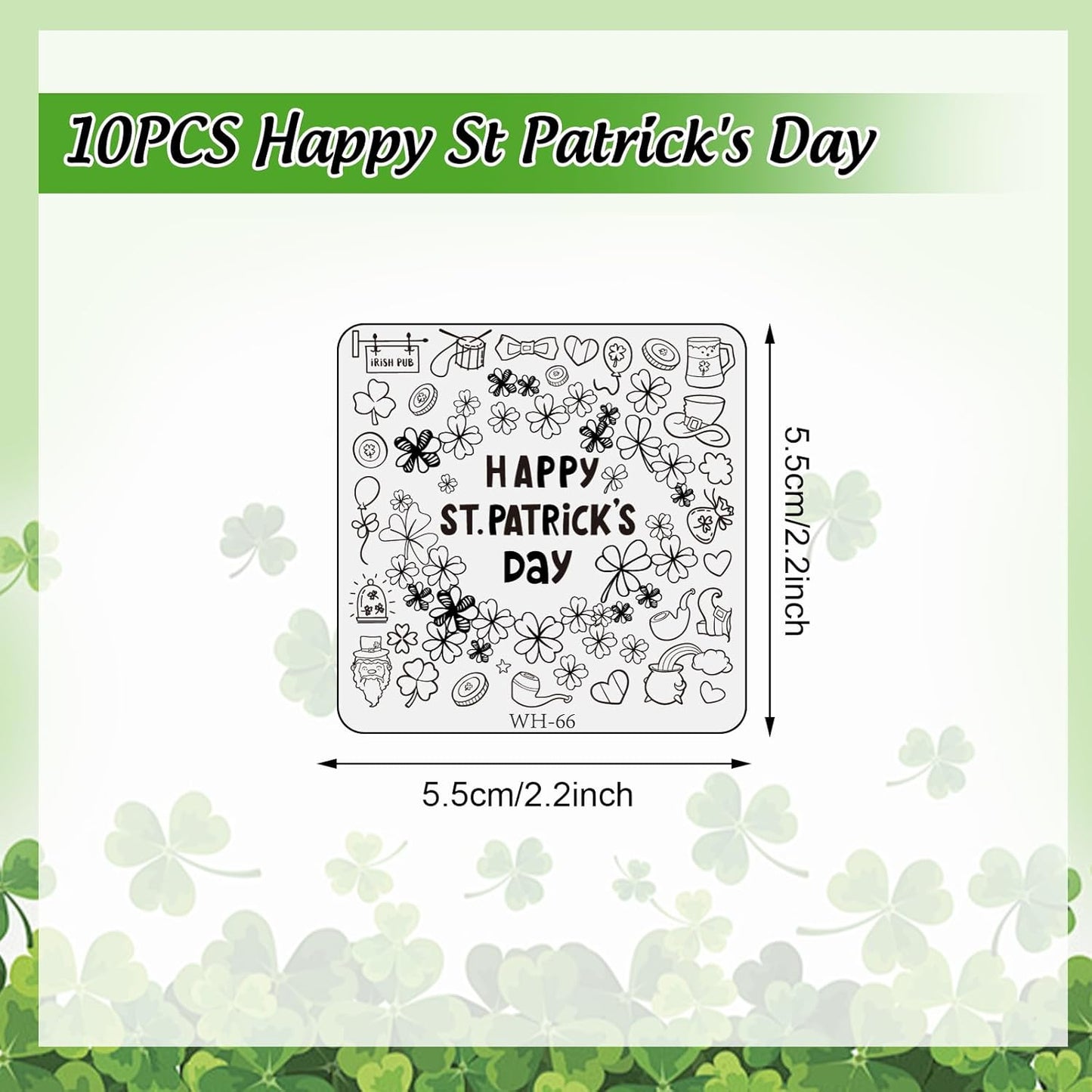 Whaline 10Pcs St. Patrick's Day Nail Art Stamping Plates Kit Shamrock Gnome Image Stamp Templates Irish Nail Art Plates for Holiday DIY Print Manicure Salon Design Gift