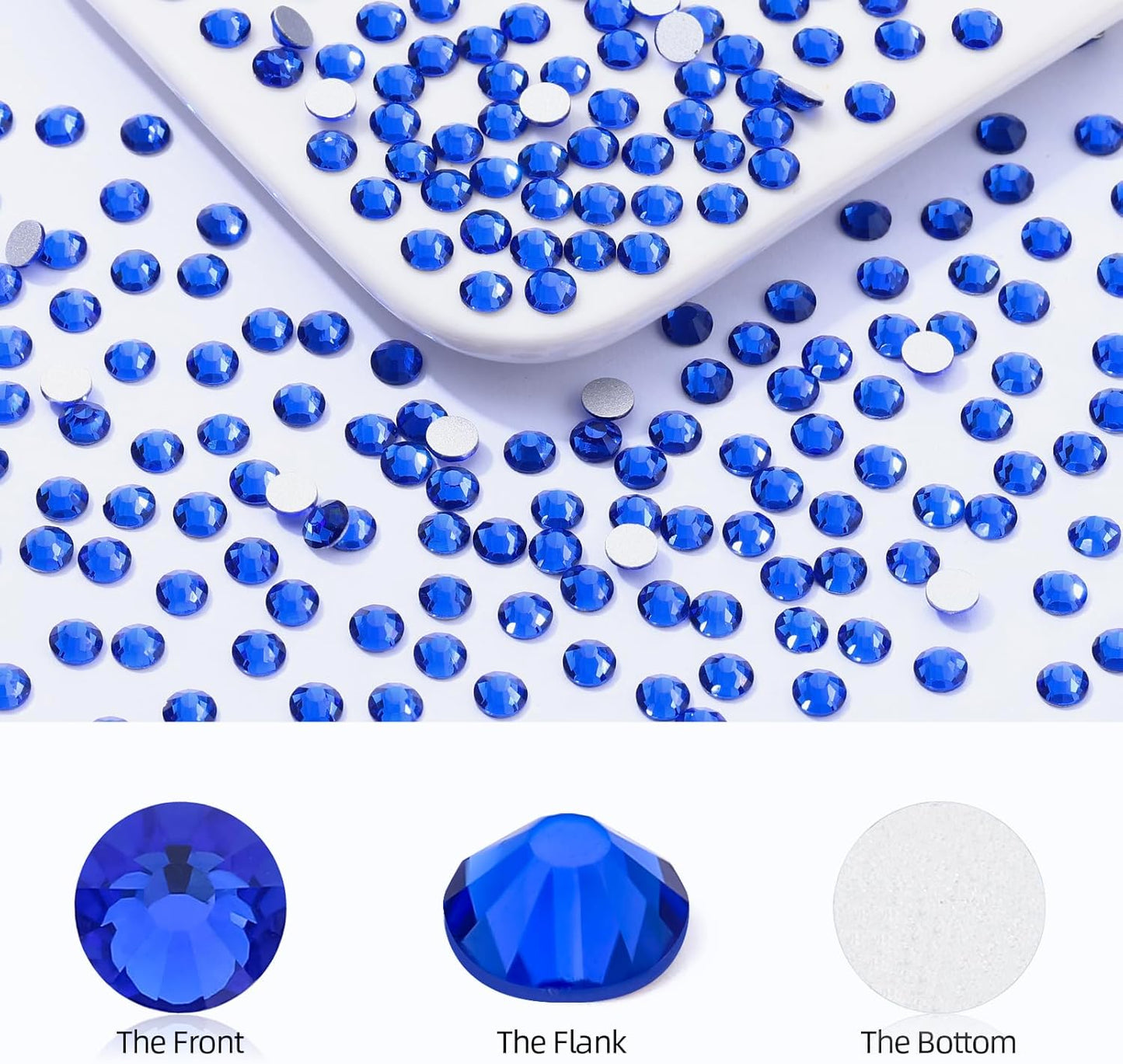 Sapphire Flatback Rhinestones, Glass Rhinestones for Nail Art and Craft, Glue Fix, Loose Crystal Gemstones(Blue, SS16, 1440pcs, 3.8-4.0mm)