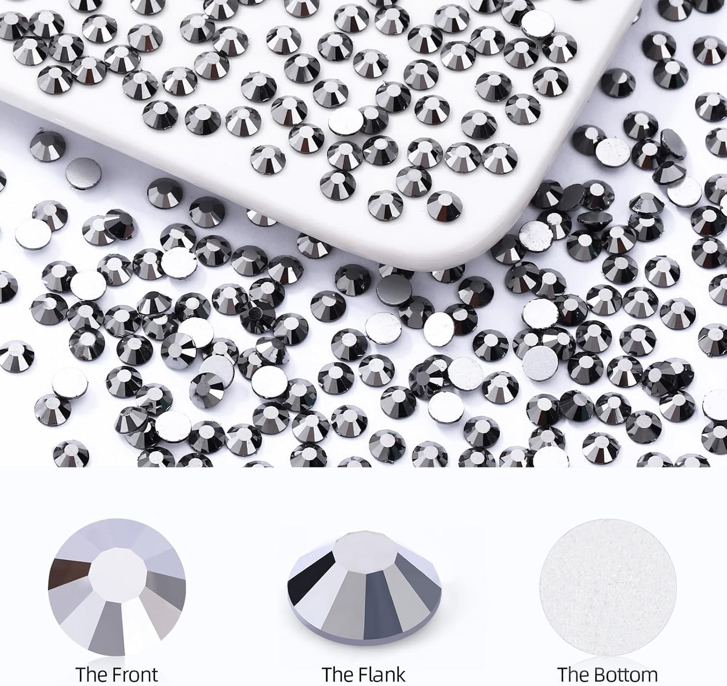 Black Hematite Flatback Rhinestones, Glass Rhinestones for Nail Art and Craft, Glue Fix, Loose Crystal Gemstones(Black Hematite, SS16, 1440pcs, 3.8-4.0mm)