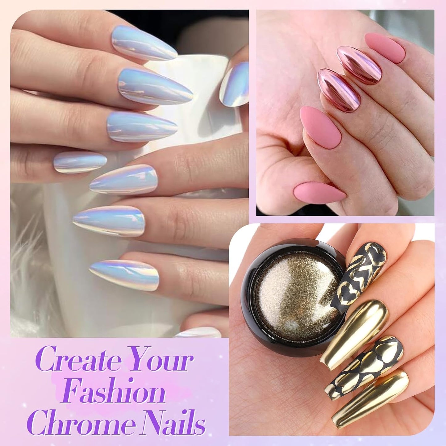 BORN PRETTY Holographic Nail Powder Mirror Metallic Powder Pigment Gold Silver Red Purple Blue Green 24 Colors Manicure Nail Art Decoration Sets for Christmas Gifts