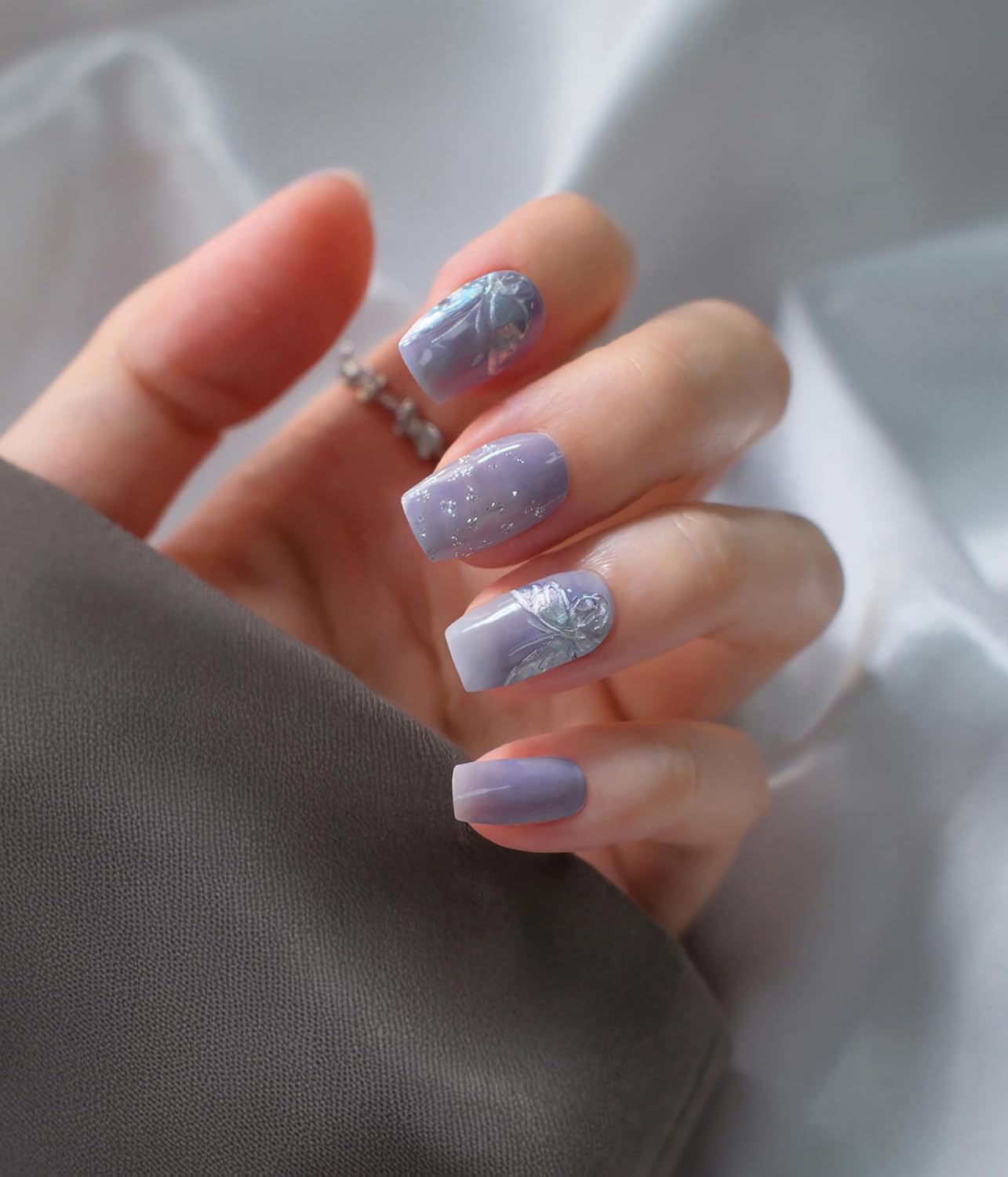 Nail Polish Strips - 22 Pcs Salon Quality Gel Nail Stickers - Long Lasting Wraps (Butterflies Dreamweaver Violet)