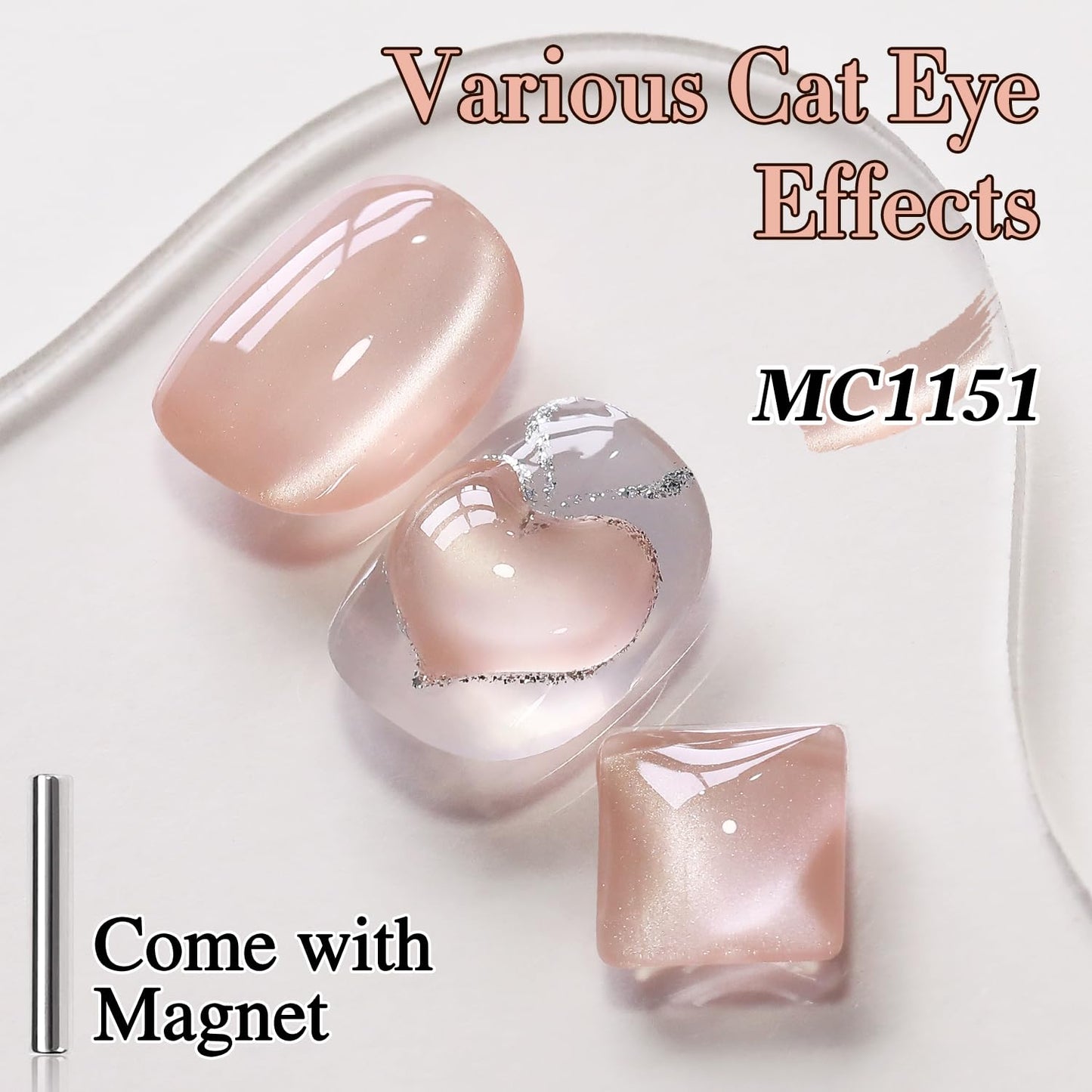 Double Rhythm 0.5 Oz Cat Eye Gel Polish with Magnet Same Color Same Bottle Holographic Glitter Shimmer Translucent Color Salon 15 ML Magnetic Nail Art (Apricot Peach-MC1151)