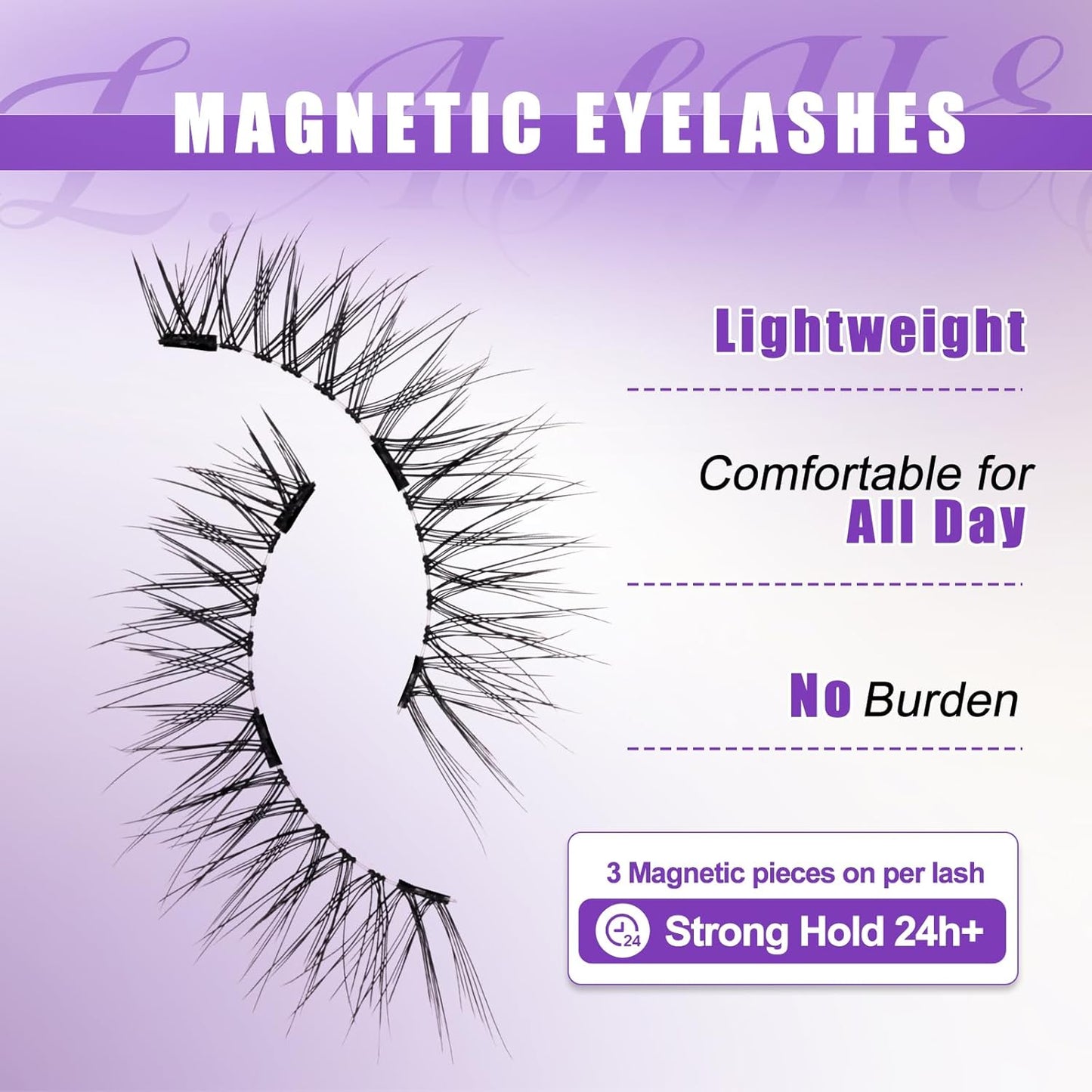 2-Pairs Magnetic Eyelashes Kit with Applicator: Natural Reusable Soft Waterproof False Lash, No Glue Needed, Wendy Lashes, A, K8+604