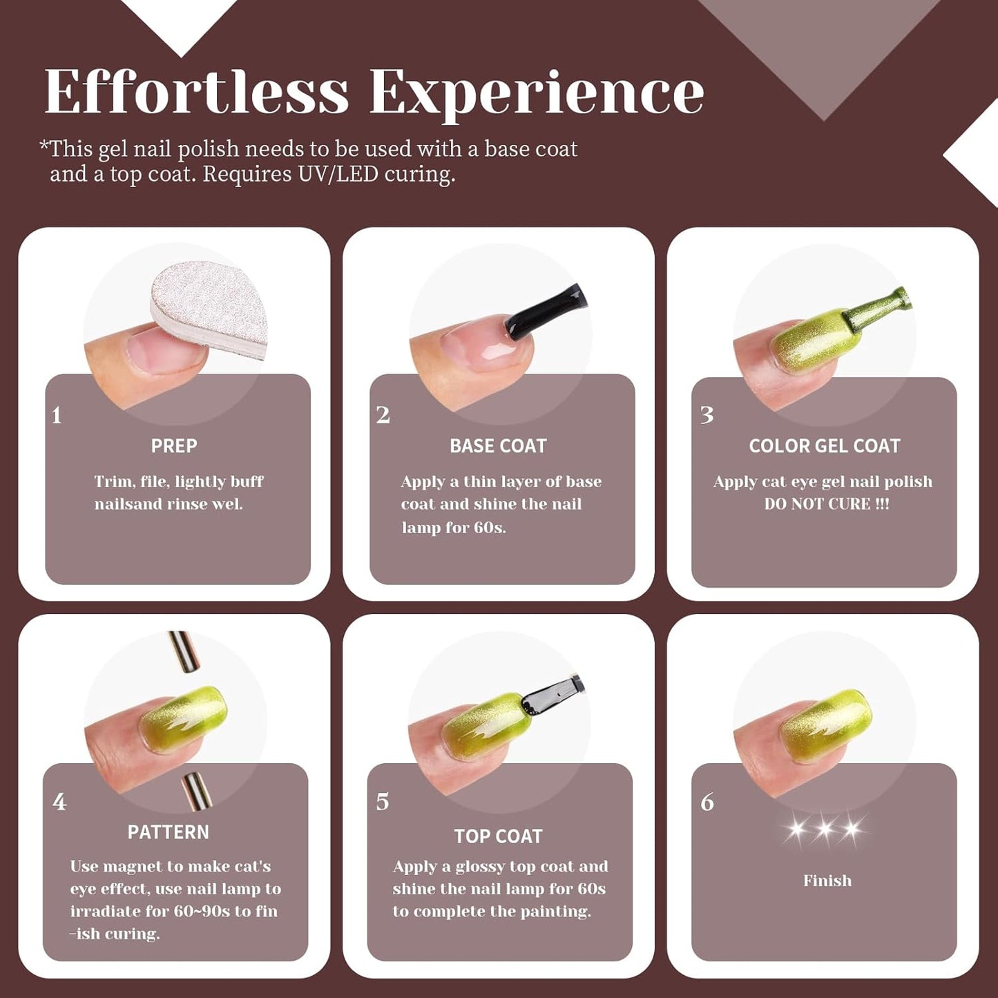 Cat Eye Gel Nail Polish, Crystal Galaxy Holographic Brown Cateye Gel Polish with Magnet, Silver Shimmer Glitter Velvet Soak Off UV LED Home Diy Manicure Fall Winter Colors GP0101