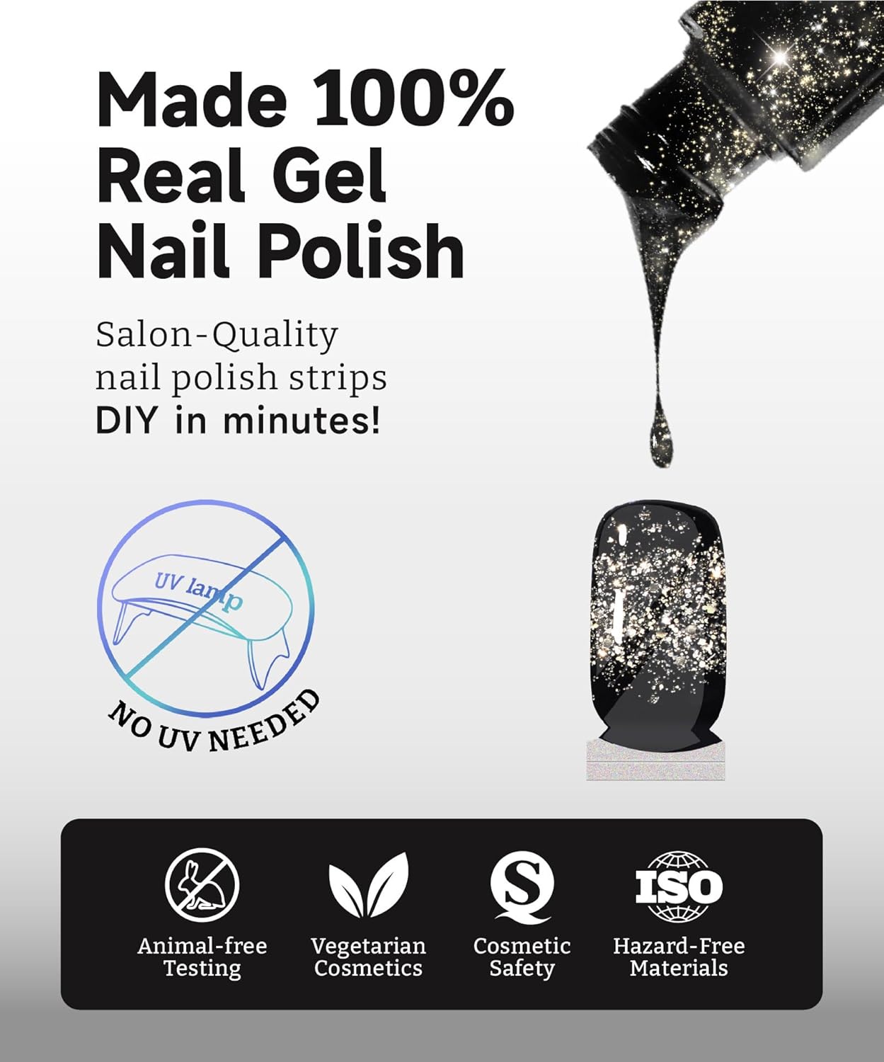 Glitter Nail Polish Strips, 32 Pcs Salon Quality Gel Nail Stickers, Long Lasting Wraps Easy to Use & Remove (Violet Haze)