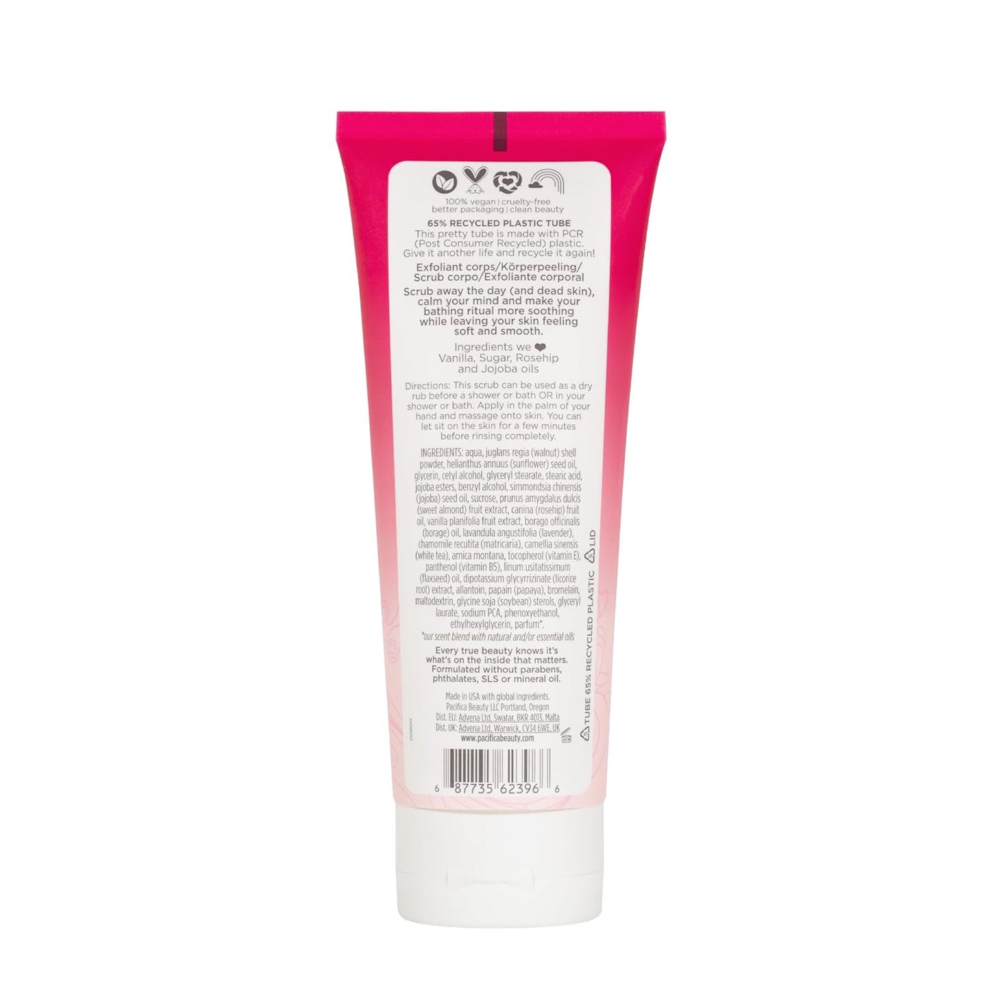 Pacifica Body Scrub - Sugar Island Vanilla Full Body Wash – Exfoliating & Moisturizing w/ Rosehip Oil - Coconut & Vanilla Scented - Clean Beauty Vegan & Cruelty-Free Dermatologist Tested