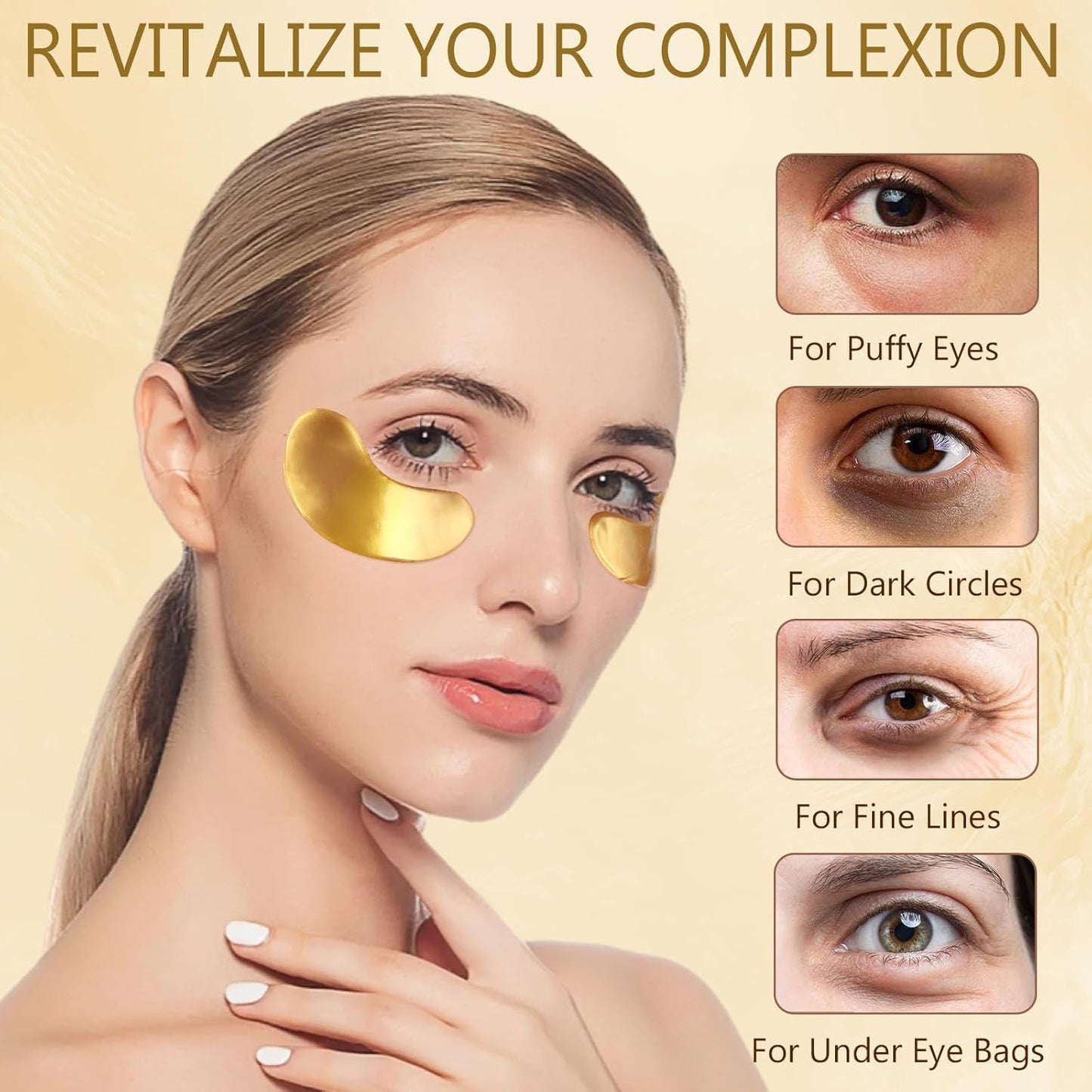 Under Eye Patches (30 Pairs), Collagen Skin Care Products,24K Gold Under Eye Mask for Puffy Eyes,Dark Circles,Undereye Bags and Wrinkles,Natural Ingredients.