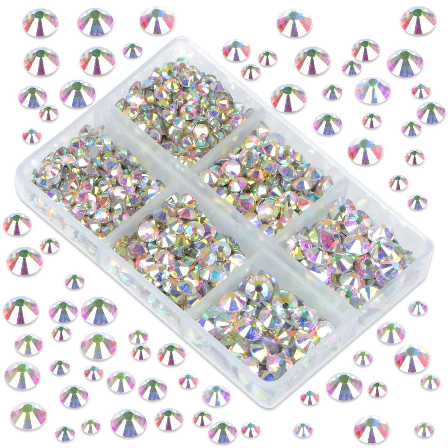 LPBeads 6000 Pieces Clear AB Non Hotfix Rhinestones 6 Sizes Round Crystal Glass Flat Back Rhinestones with Tweezers and Picking Pen for Nail Art Crafts Clothes Bags DIY