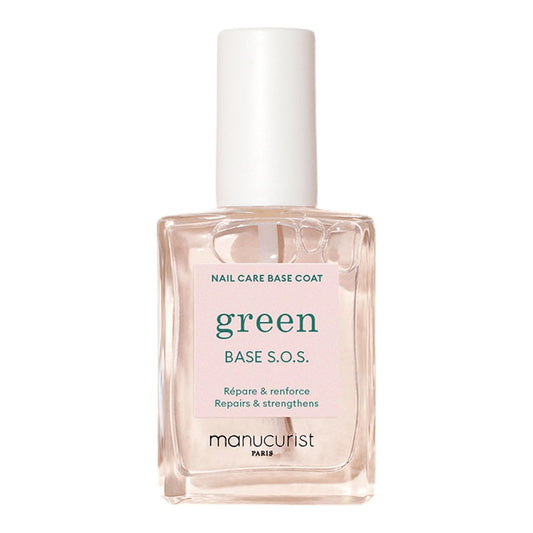 MANUCURIST - S.O.S. Base Coat - Enriched with Vitamins C and B5 - Nail Fortifier - Repairs and Strengthens - Care for Very Damaged Nails - Vegan, Up to 78% Plant-Based - 0.5 fl oz