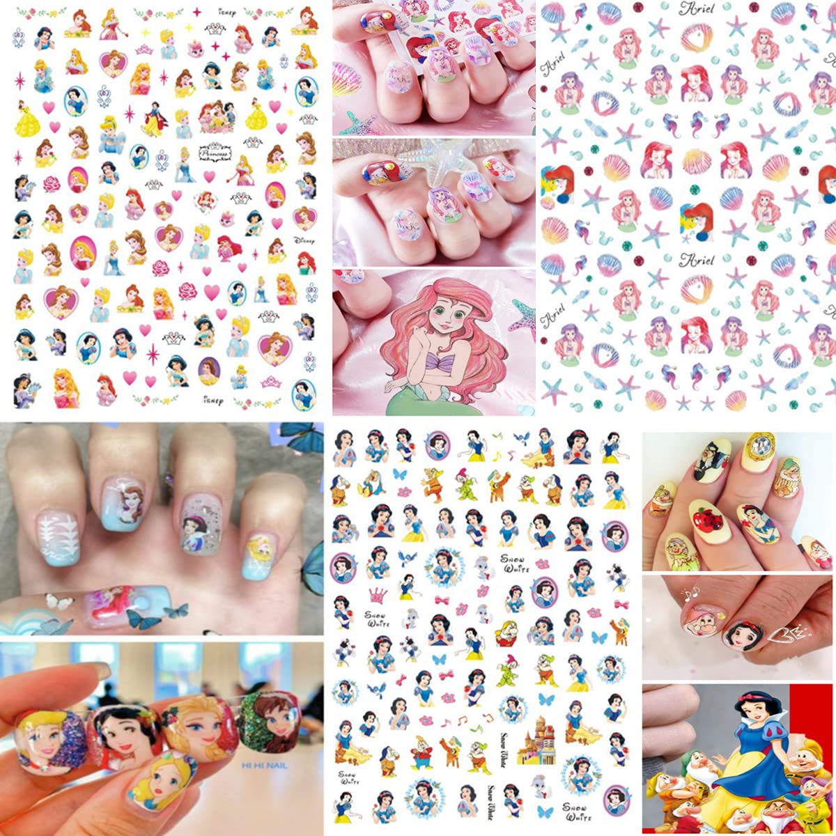 8 Sheets Cute Cartoon Nail Art Stickers Decals 3D Self Adhesive Kawaii Mermaid Design Acrylic Nail Art Supplies Cartoon Nail Stickers for Women Girls DIY Cute Manicure Tips Decorations Accessories