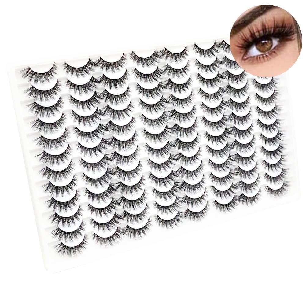 False Eyelashes 48 Pairs Faux Mink Lashes 14mm Wispy Lashes 3D Fluffy Cat Eye Lashes Pack Bulk Wholesale Strip Lashes(style 48-042)