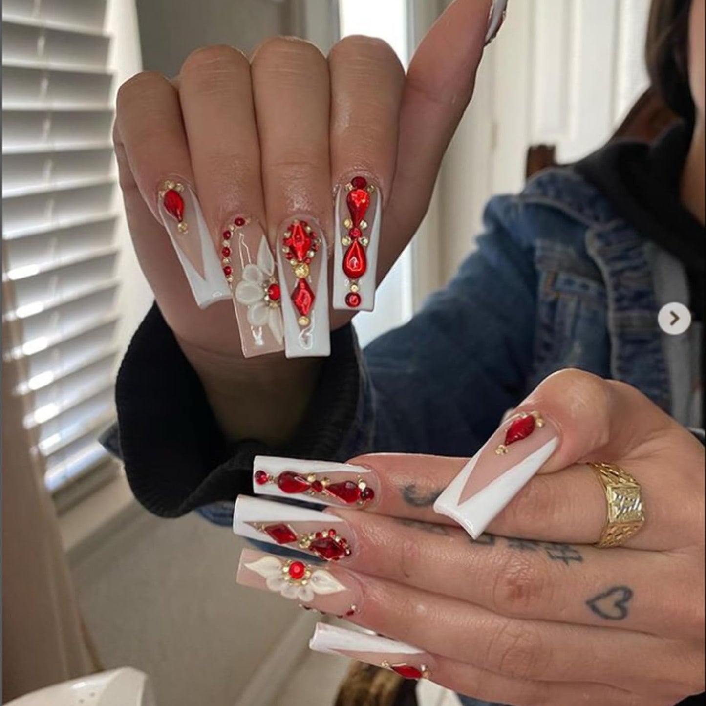 HNUIX Nail Rhinestones - 3D Multi Shape Size, Red Nail Gems, Flat Back, with Kit, for Nail Art, DIY Decorations