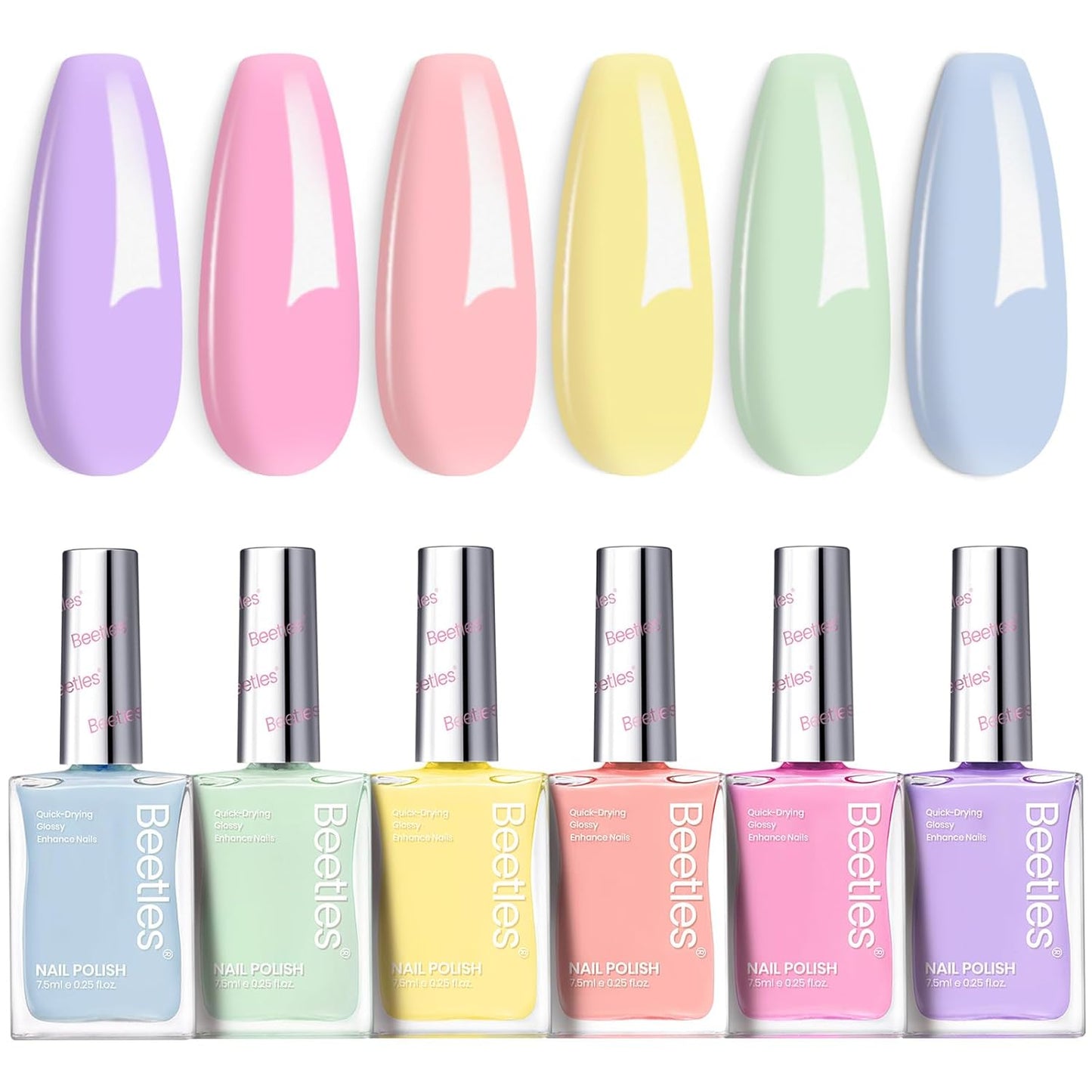 Beetles Pastel Nail Polish Set -6 Colors Pink Blue Yellow Nude Pink Purple Nail Polish Set Quick Dry Finger DIY Air Dry Nail Art Salon Home Pastel Reverie Gift for Women