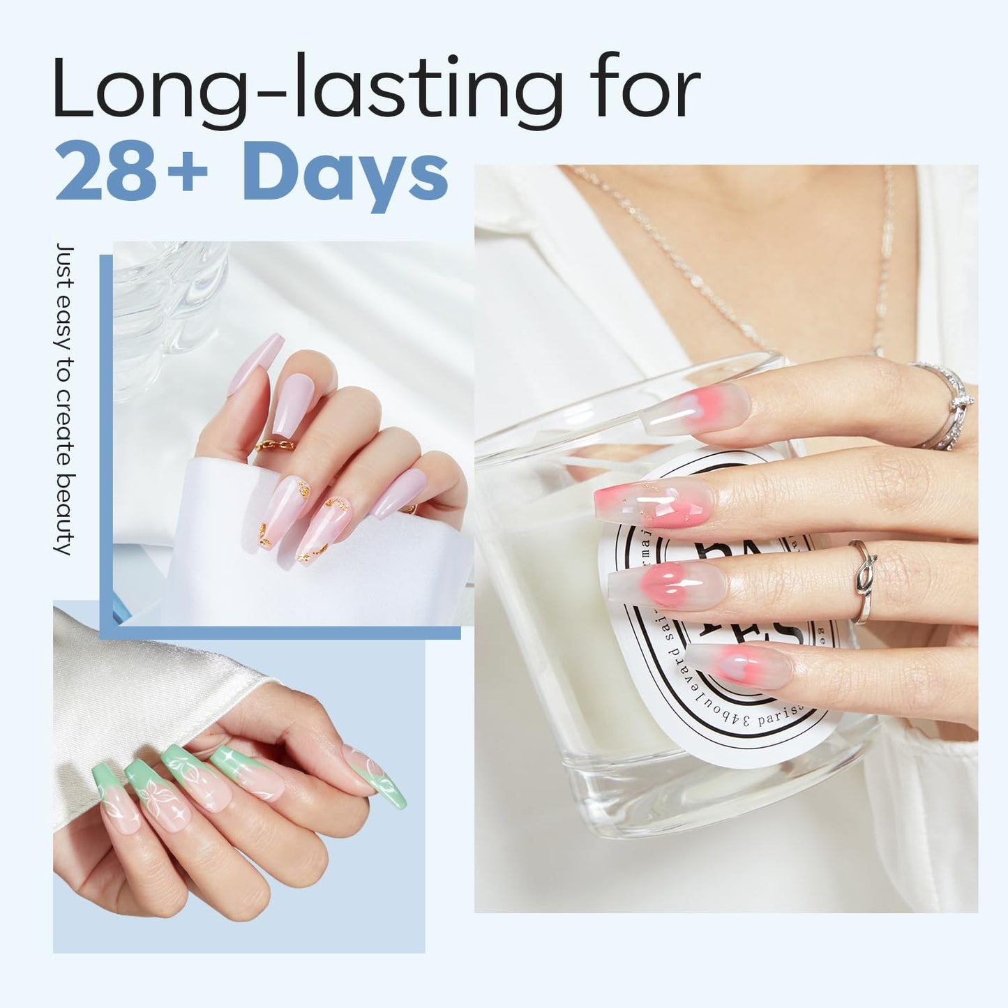 modelones Medium Coffin Nail Tips, Pre-shaped Soft Gel Tips Fake Nails False Acrylic Clear Full Cover Press on Extension Kit Gel Manicure DIY at Home 216PCS 12Sizes