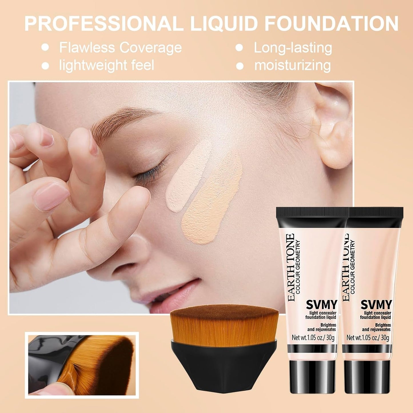 Foundation Full Coverage Matte Oil Control Concealer with Face Primer & Makeup Brush & Makeup Sponge & Foundation Brush