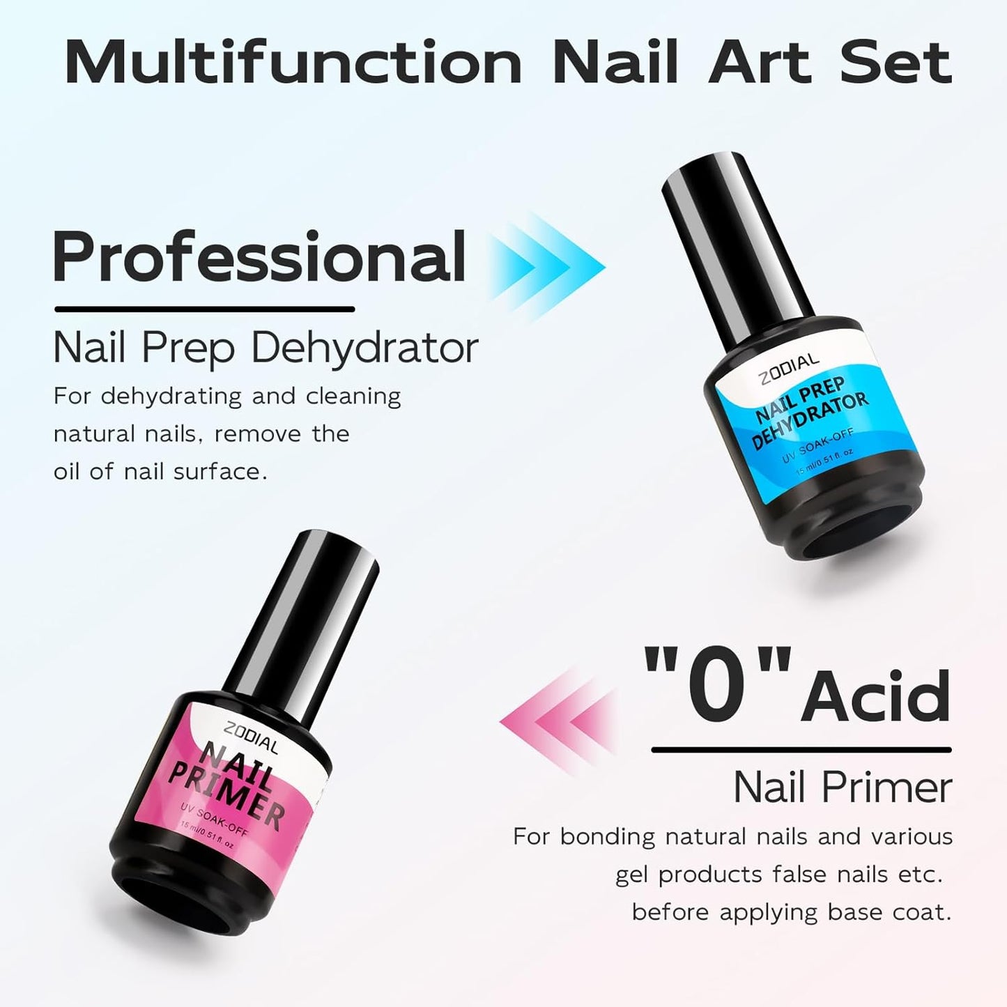4 Pcs Nail Dehydrator and Primer with Gel Base and Top Coat - No Wipe High Glossy Long Lasting Durable Home DIY Nail Art Design Starter Kit Gift, 0.51 Fl Oz