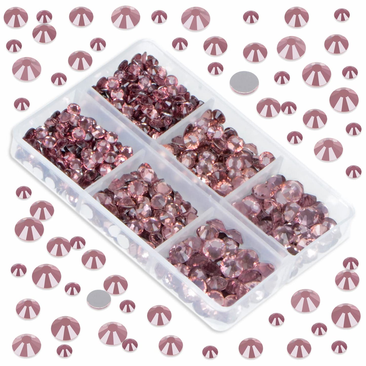 LPBeads 6000 Pieces Lt Amethyst Non Hotfix Rhinestones 6 Sizes Round Crystal Glass Flat Back Rhinestones with Tweezers and Picking Pen for Nail Art Crafts Clothes Bags DIY