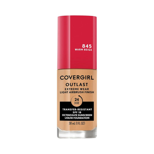 Covergirl Outlast Extreme Wear 3-in-1 Full Coverage Liquid Foundation, SPF 18 Sunscreen, Warm Beige, 1 Fl. Oz.