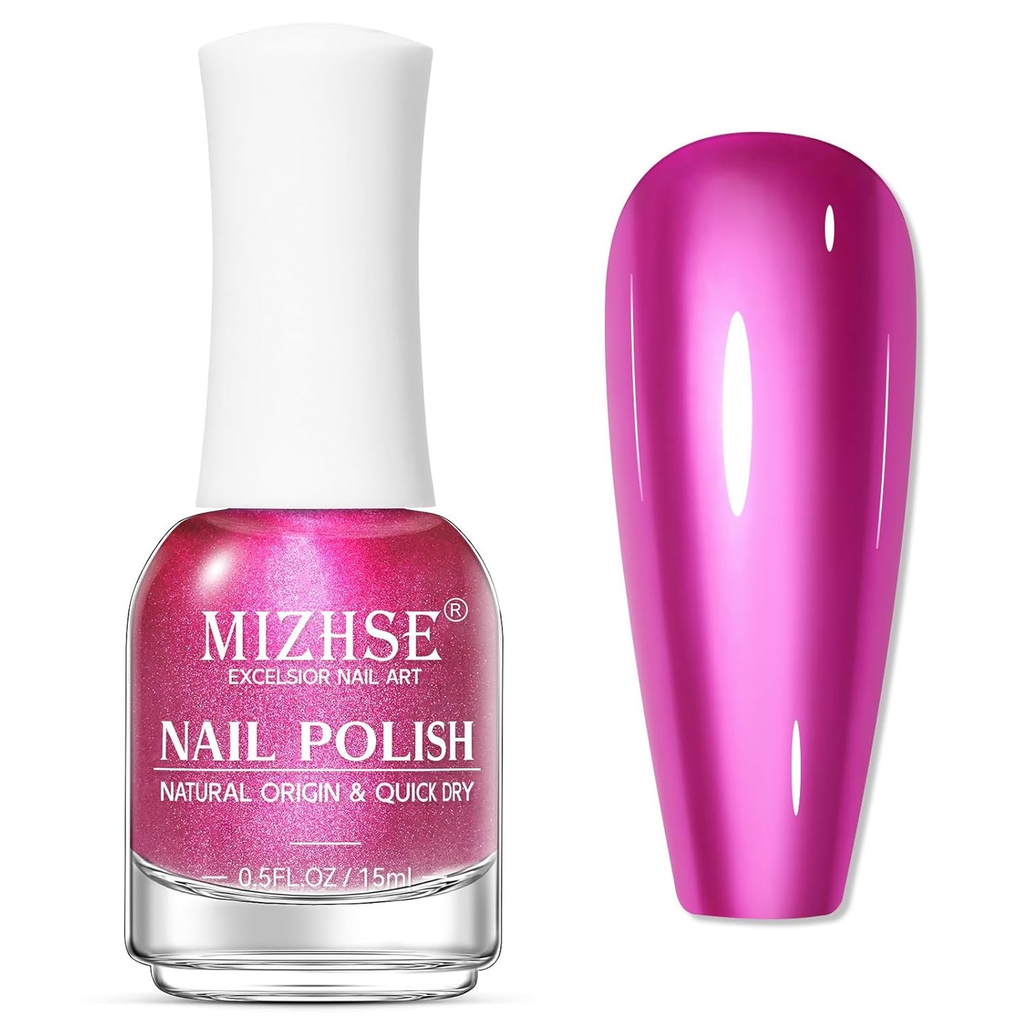 MIZHSE Rose Red Mirror Nail Polish, Quick Dry Metallic Nail Polish, Air Dry Fast Chrome Nail Lacquer Bright Color Oil-based Nail Art Manicure DIY Home