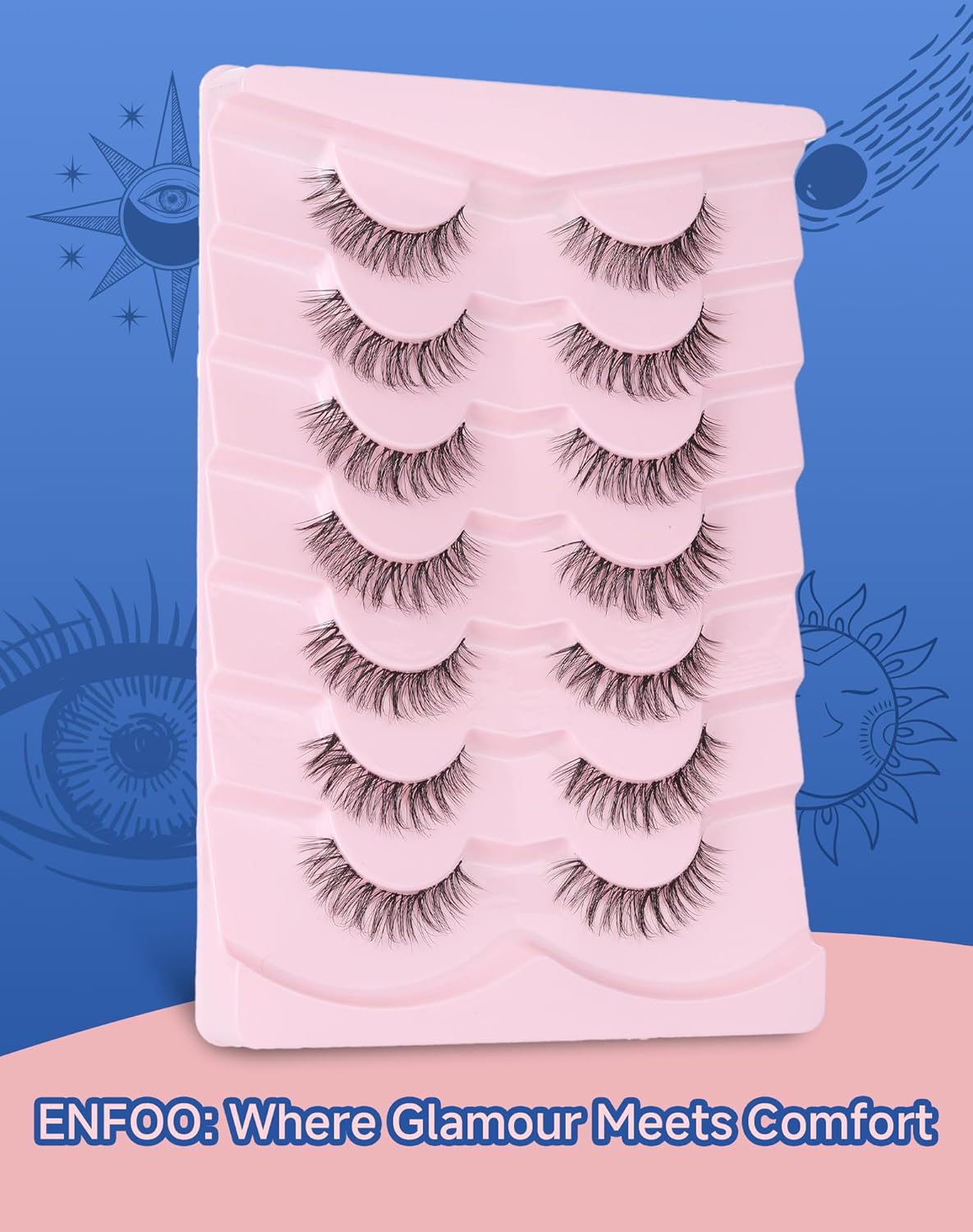 Lashes Short Natural Everyday Wispy Eyelashes Clear Band Flared Strip Eyelash Soft Lash Fluffy Pack 7 Pairs SF-09