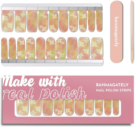 Nail Polish Strips, 20Pcs Salon Quality Gel Nail Stickers, Easy Long Lasting Wraps for Short Nails no UV Light Needed (Gradient White Flower)