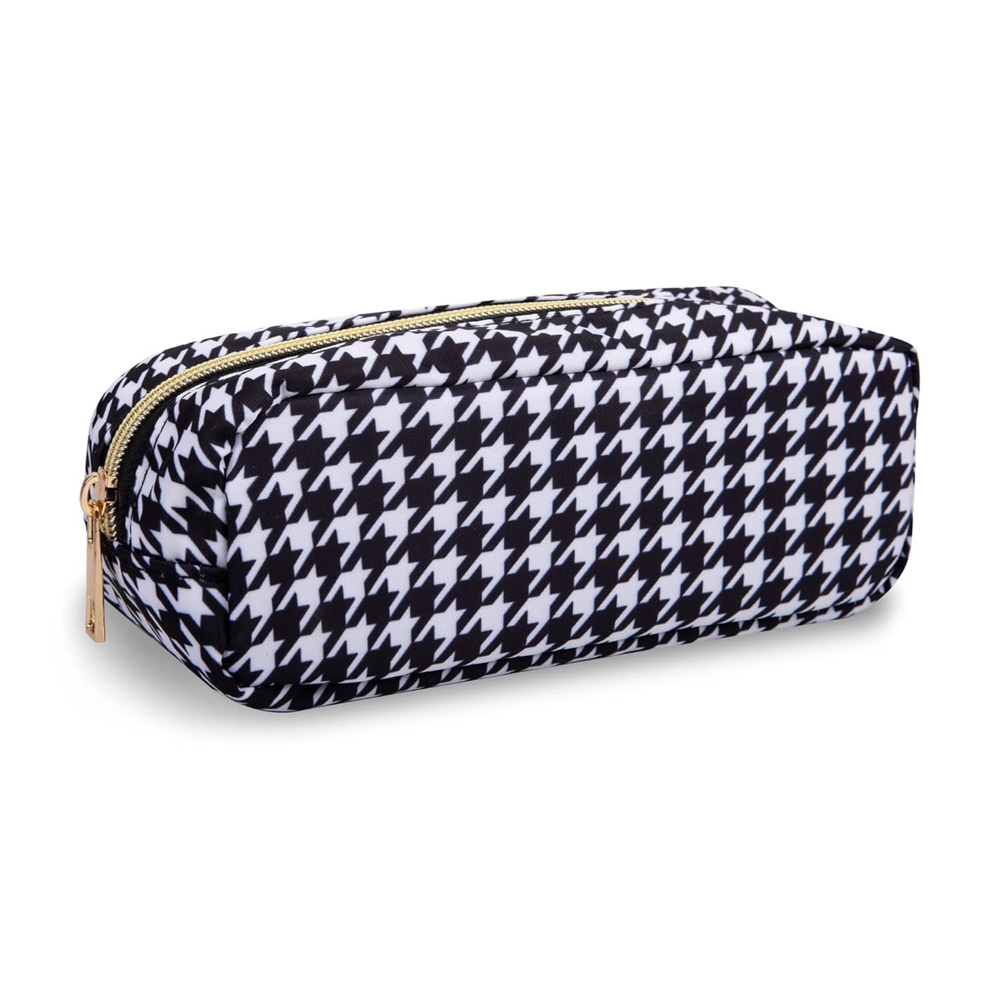 Small Pencil Case Makeup Bag for Purse, Cute Pencil Pouch Nylon Preppy Houndstooth Makeup Brush Bag with Zipper, Girl Portable Stationery Storage Case Small Pen Bag for Office School(Slim-Houndstooth)