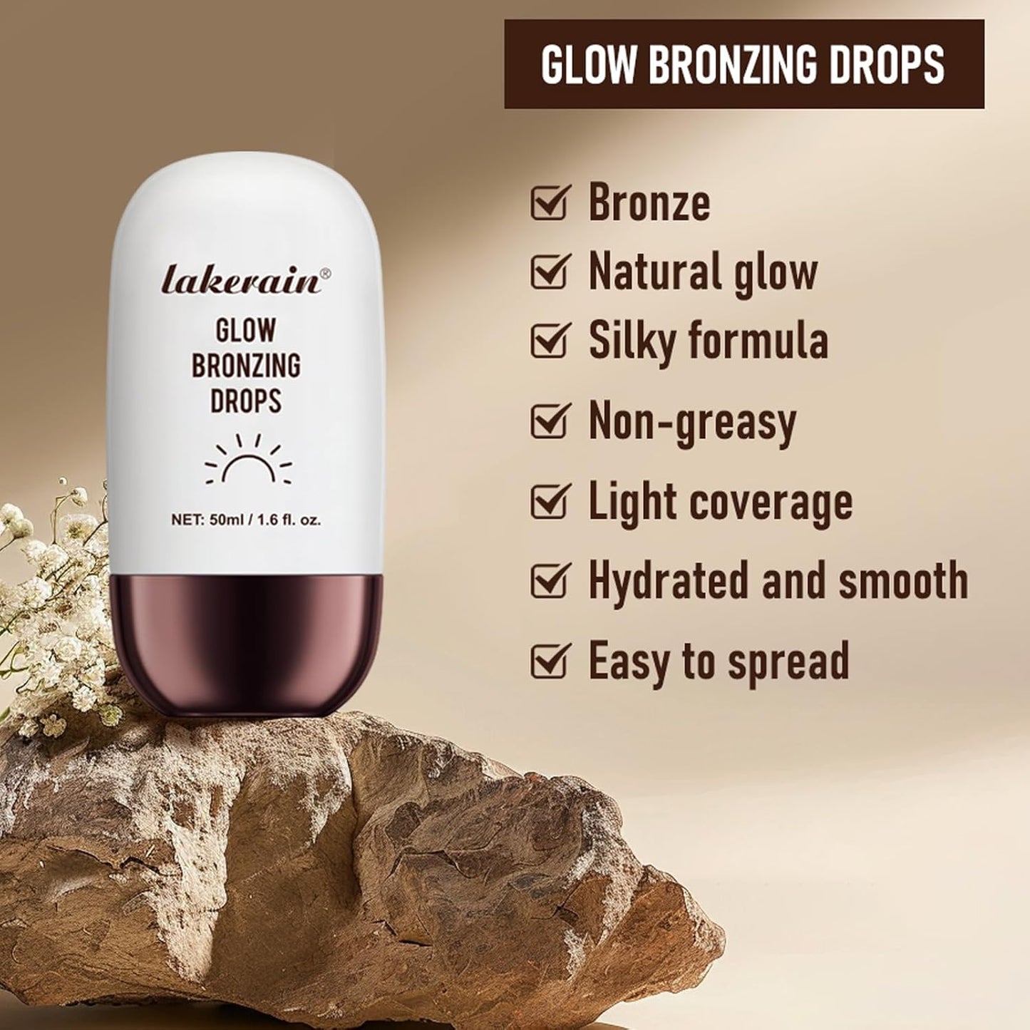 Bronzing Drops For Face, Liquid Bronzer Glow Drops, Face Body Shimmer Glow Illuminator, Nourishing Skincare Bronzer Shimmer Oil, Waterproof Moisturizing Body Highlighter(02 Bronze Glow)
